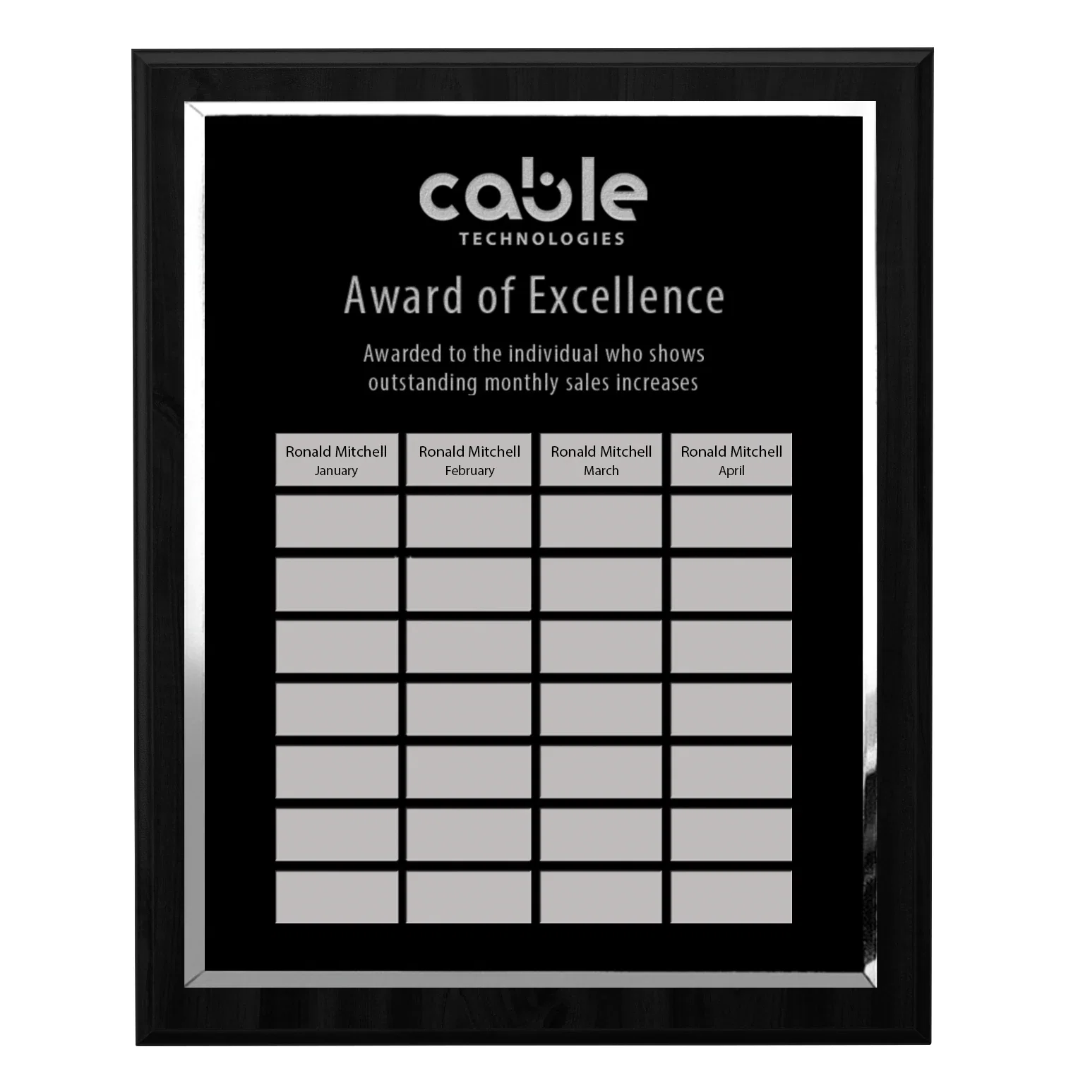 Custom Black Mirror Perpetual Plaque With Etched Sublimation Markers for graduation ceremonies