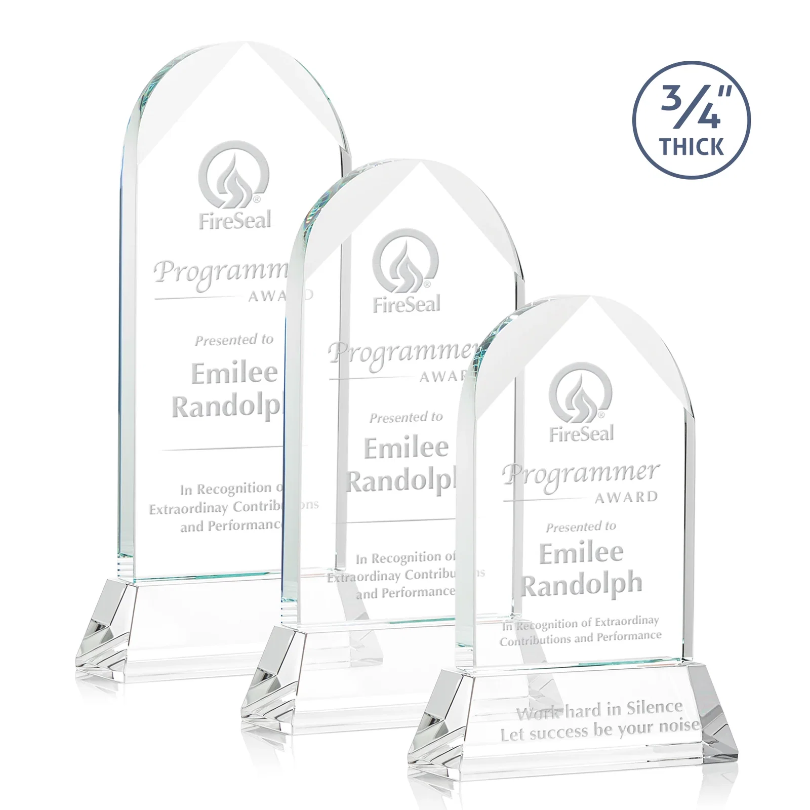 Custom Starfire Crystal Arch Award, Tall Tapered Base, Prismatic Finish, awards for employee recognition