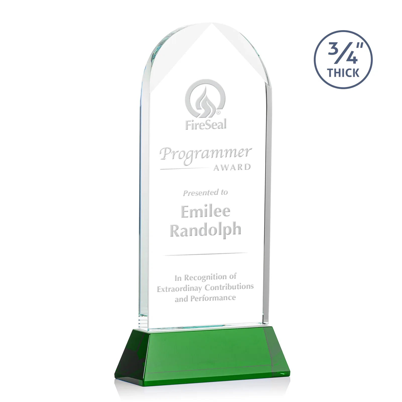 Custom Starfire Crystal Arch Award, Tall Tapered Base, Prismatic Finish, awards for volunteer appreciation