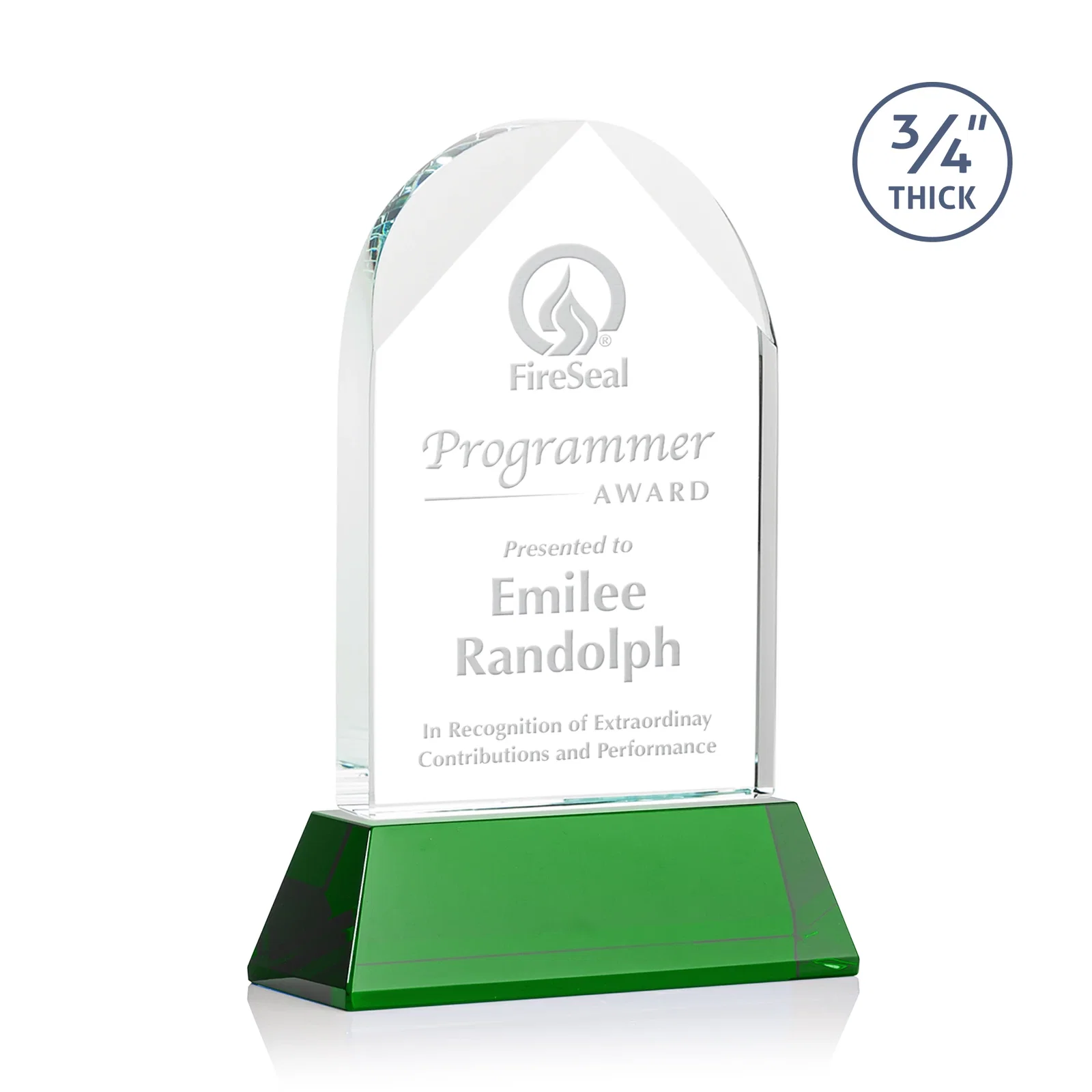 Custom Starfire Crystal Arch Award, Tall Tapered Base, Prismatic Finish, awards for dealer and partner awards