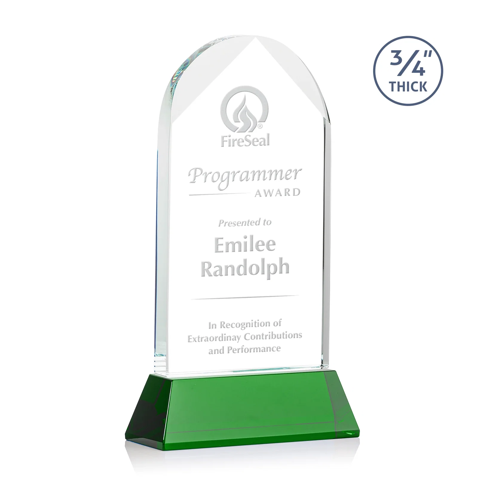 Custom Starfire Crystal Arch Award, Tall Tapered Base, Prismatic Finish, awards for company anniversary events