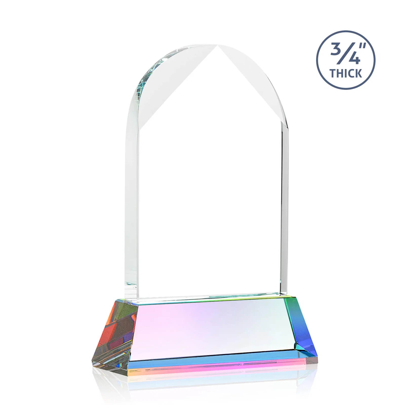 Personalized Starfire Crystal Arch Award, Tall Tapered Base, Prismatic Finish, awards, with your logo for employee recognition