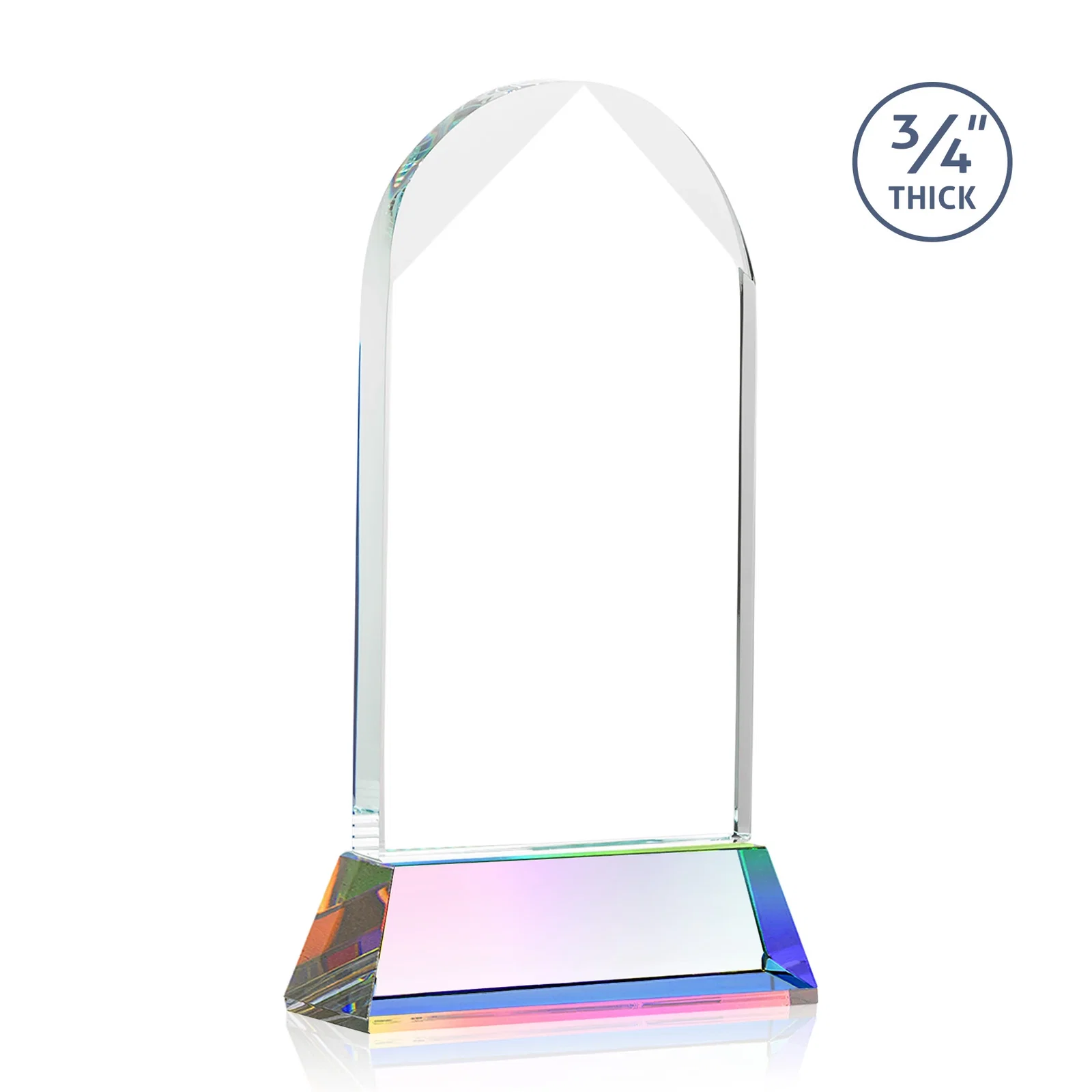 Personalized Starfire Crystal Arch Award, Tall Tapered Base, Prismatic Finish, awards, with your logo for corporate award ceremonies