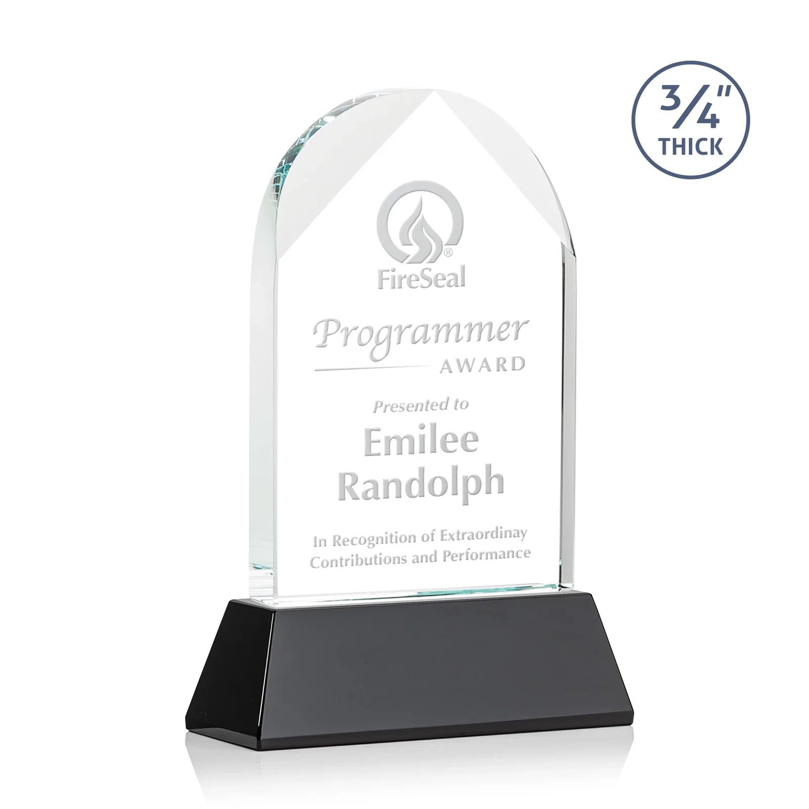 Personalized Starfire Crystal Arch Award, Tall Tapered Base, Prismatic Finish, awards for service anniversary gifts