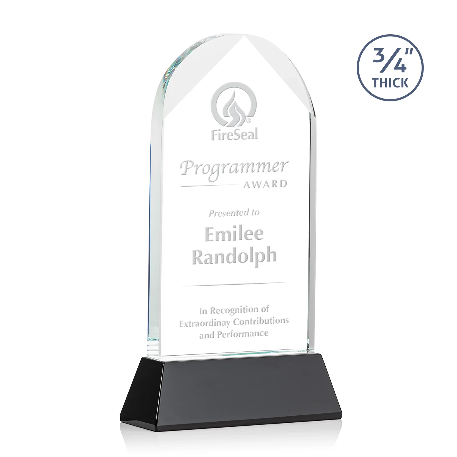 Personalized Starfire Crystal Arch Award, Tall Tapered Base, Prismatic Finish, awards for sales achievement awards