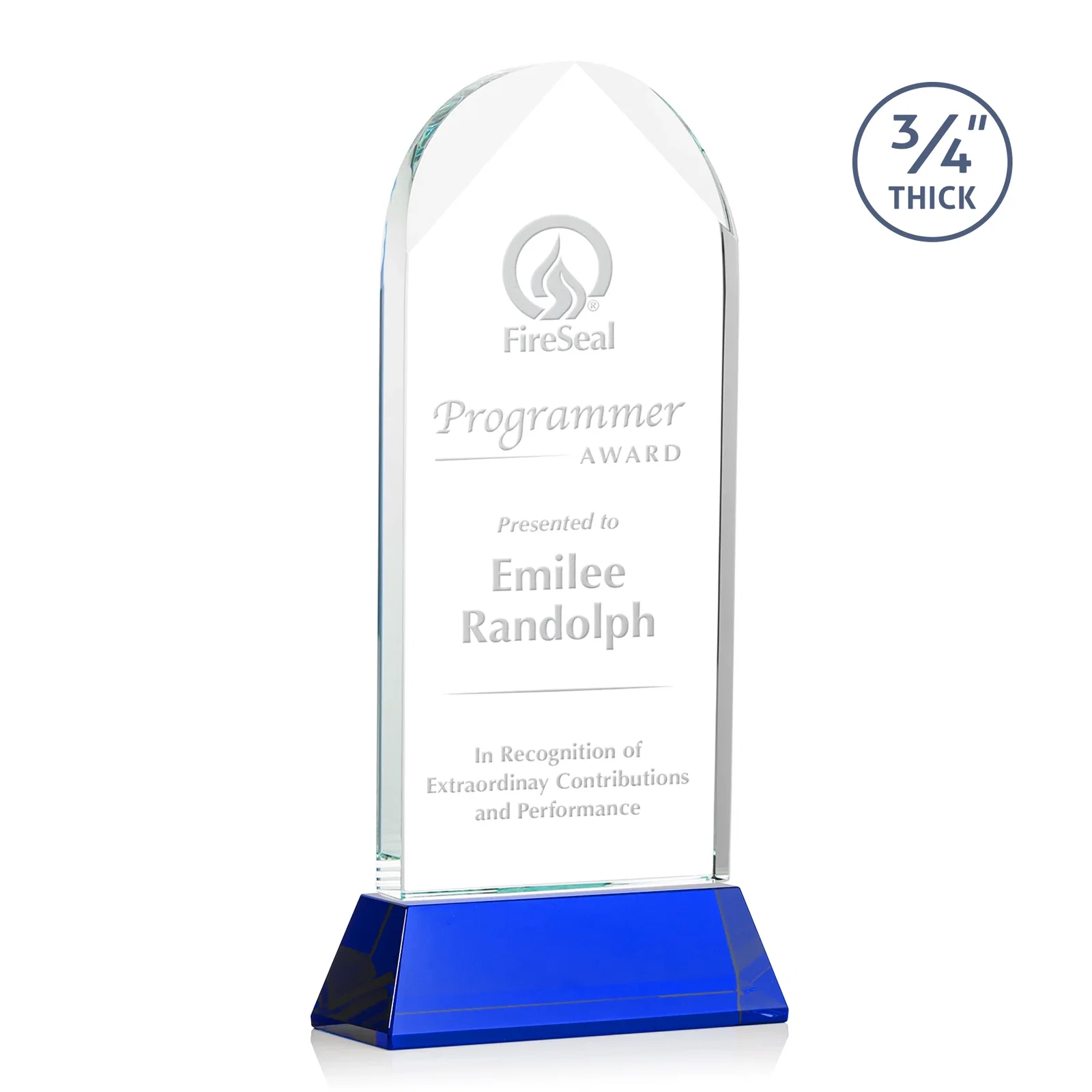 Personalized Starfire Crystal Arch Award, Tall Tapered Base, Prismatic Finish, awards for team milestone celebrations