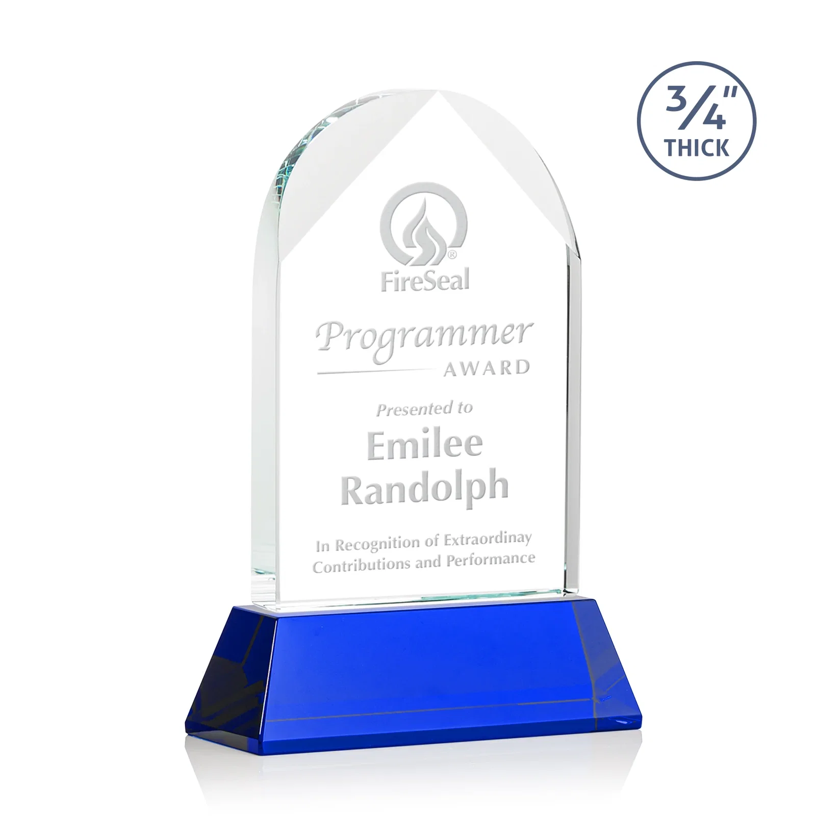 Personalized Starfire Crystal Arch Award, Tall Tapered Base, Prismatic Finish, awards for donor appreciation