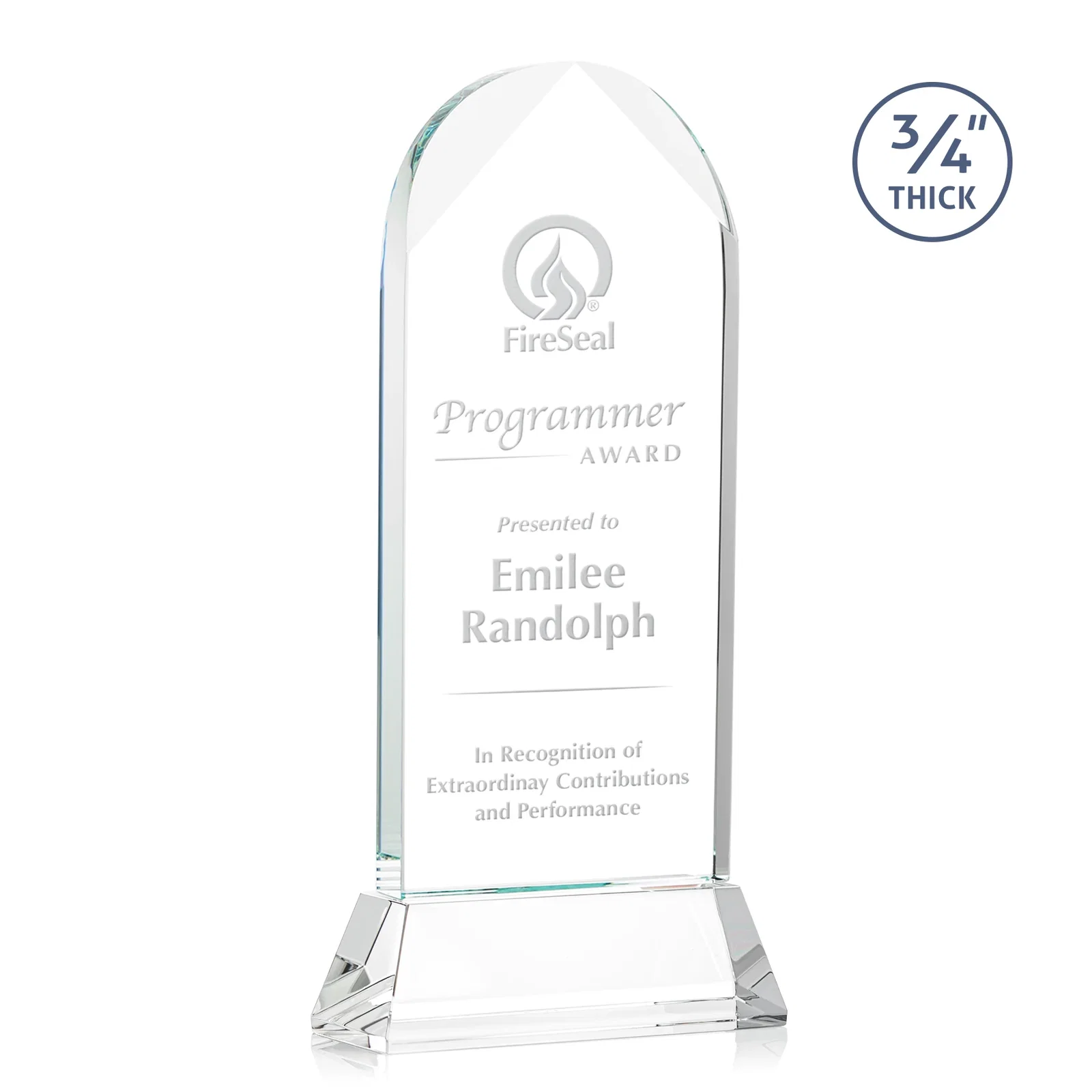 Custom Starfire Crystal Arch Award, Tall Tapered Base, Prismatic Finish, awards for corporate award ceremonies