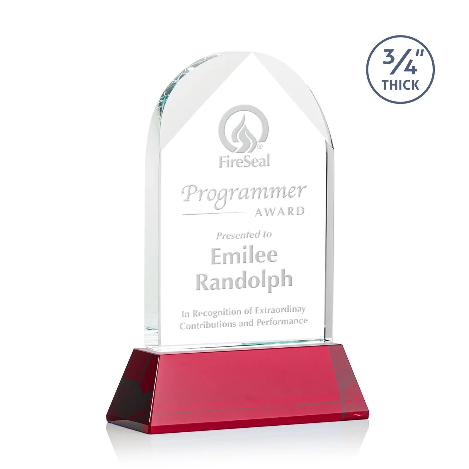 Personalized Starfire Crystal Arch Award, Tall Tapered Base, Prismatic Finish, awards for dealer and partner awards