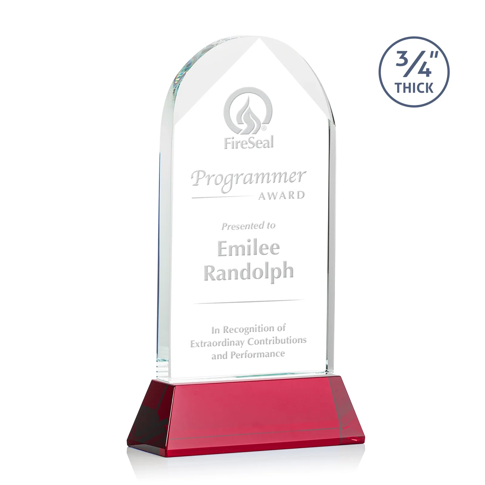 Personalized Starfire Crystal Arch Award, Tall Tapered Base, Prismatic Finish, awards for company anniversary events