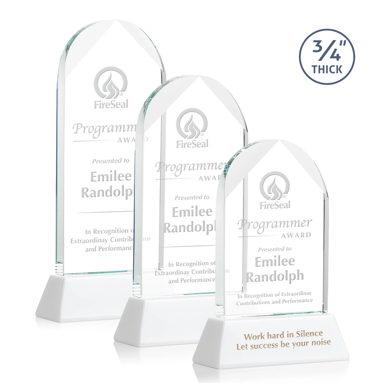 Promotional Starfire Crystal Arch Award, Tall Tapered Base, Prismatic Finish, awards for retirement presentations