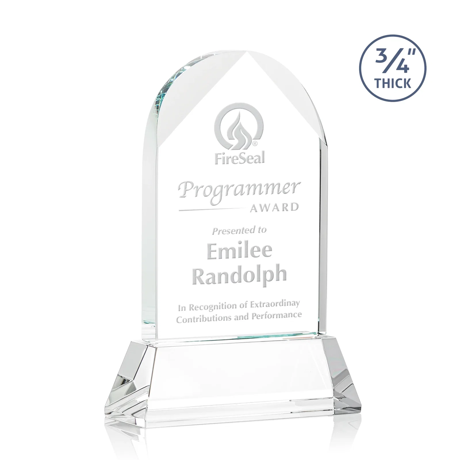 Custom Starfire Crystal Arch Award, Tall Tapered Base, Prismatic Finish, awards for service anniversary gifts