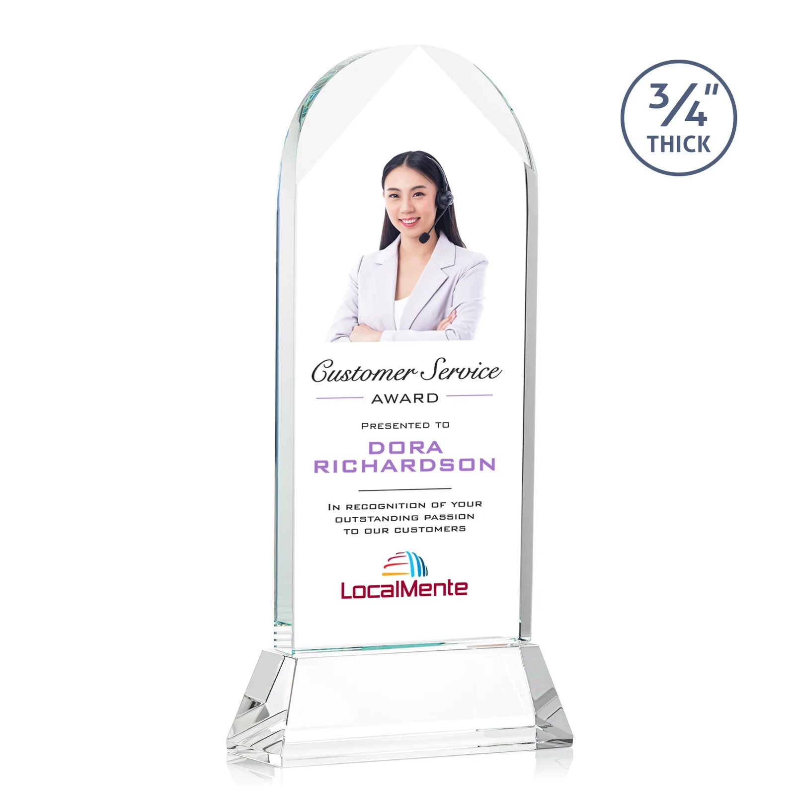 Promotional Starfire Crystal Arch Award, Tall Tapered Base, Prismatic Finish, awards for volunteer appreciation