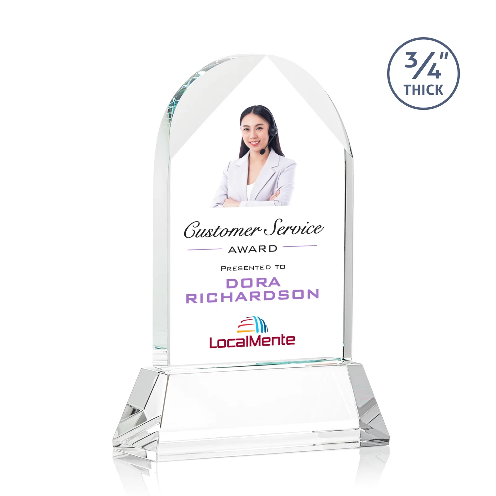 Promotional Starfire Crystal Arch Award, Tall Tapered Base, Prismatic Finish, awards for dealer and partner awards