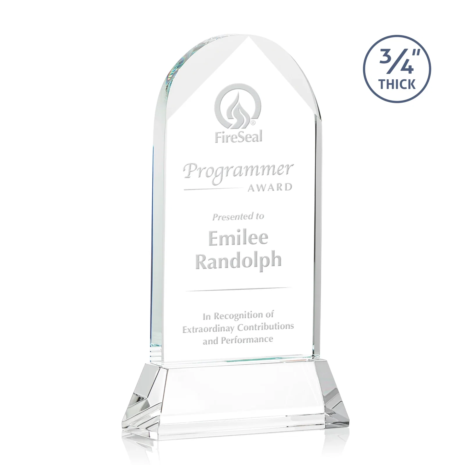 Custom Starfire Crystal Arch Award, Tall Tapered Base, Prismatic Finish, awards for sales achievement awards