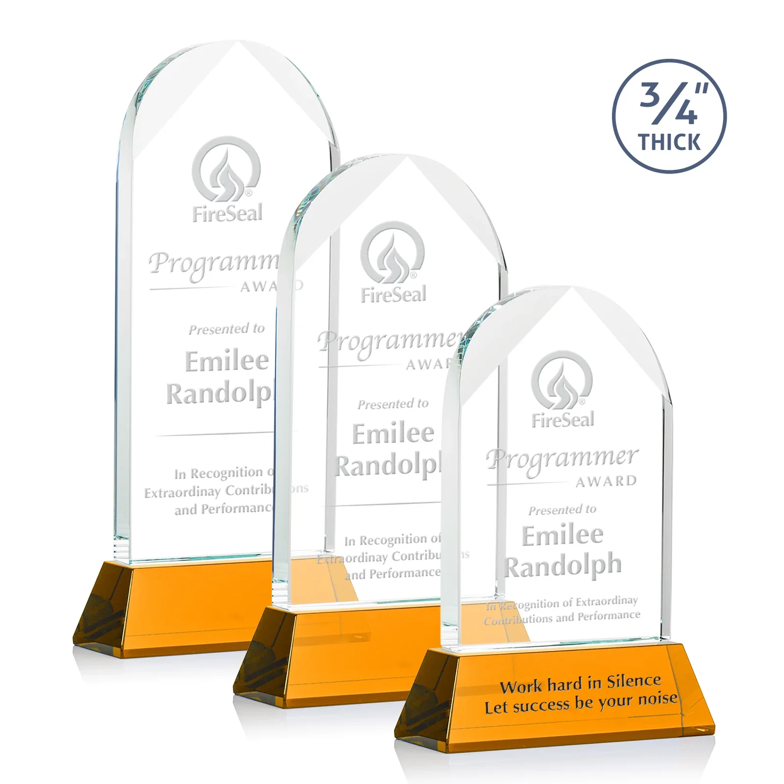 Custom Starfire Crystal Arch Award, Tall Tapered Base, Prismatic Finish, awards for retirement presentations
