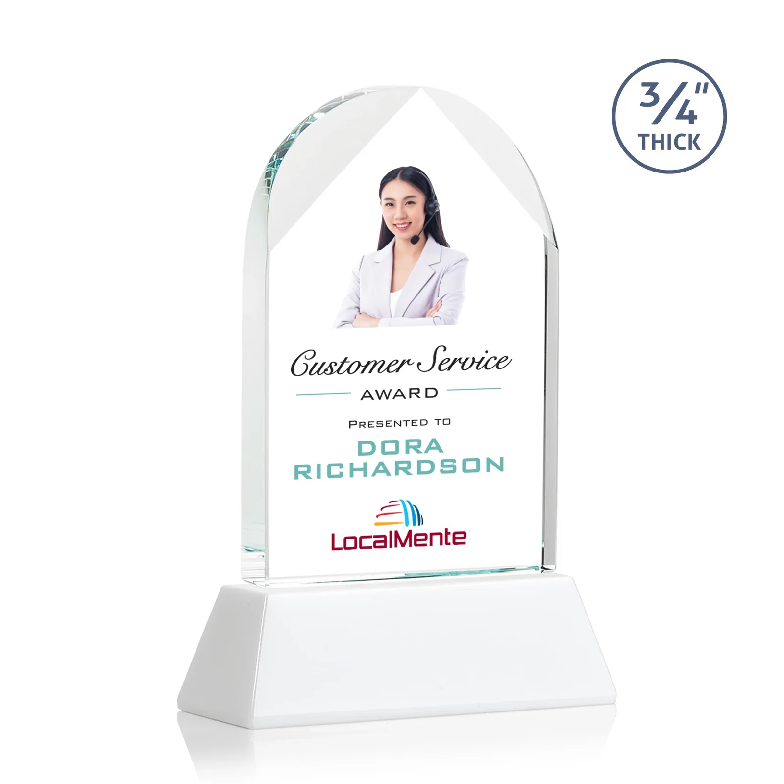 Customized Starfire Crystal Arch Award, Tall Tapered Base, Prismatic Finish, awards for service anniversary gifts