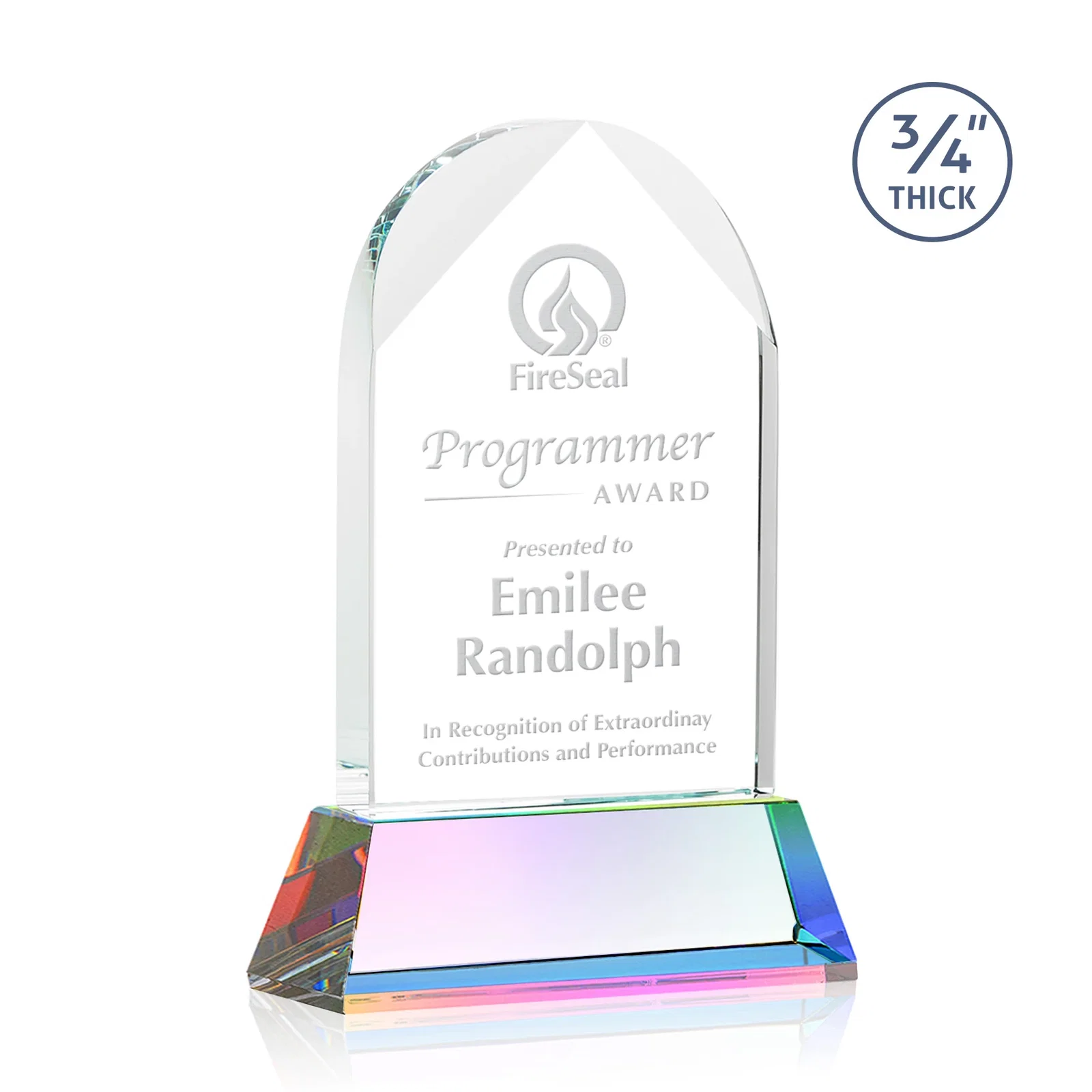 Customized Starfire Crystal Arch Award, Tall Tapered Base, Prismatic Finish, awards for team milestone celebrations
