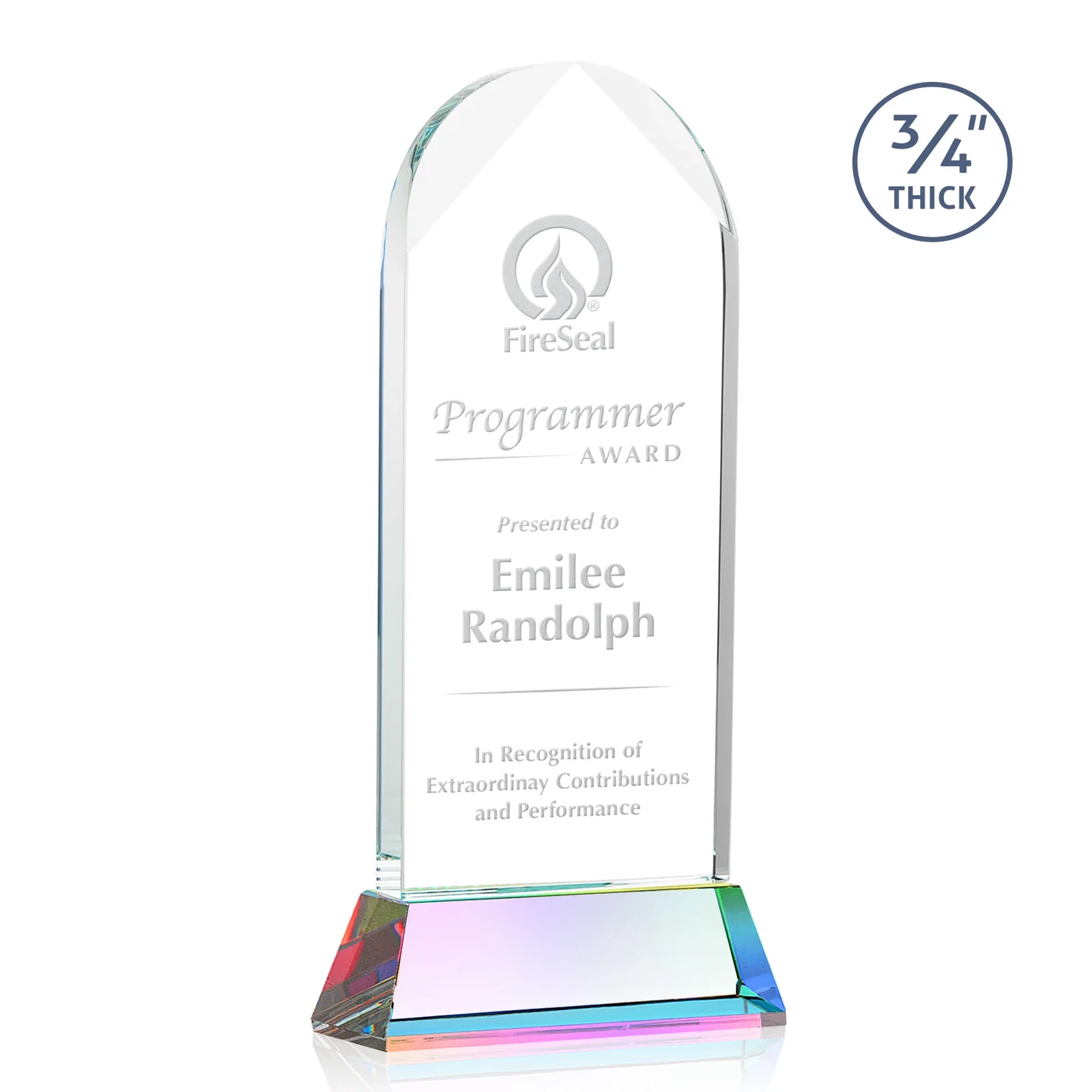 Customized Starfire Crystal Arch Award, Tall Tapered Base, Prismatic Finish, awards for graduation ceremonies