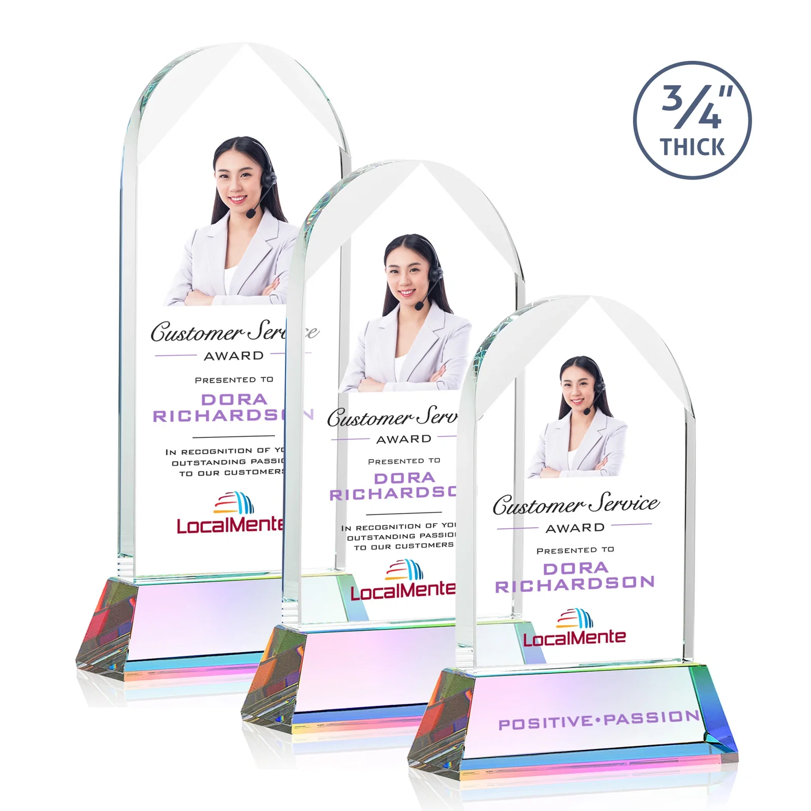 Customized Starfire Crystal Arch Award, Tall Tapered Base, Prismatic Finish, awards for safety achievement programs