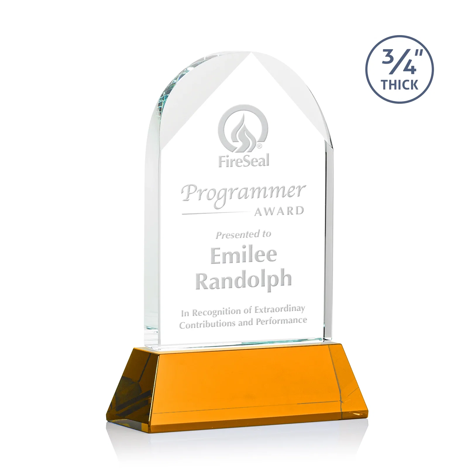 Custom Starfire Crystal Arch Award, Tall Tapered Base, Prismatic Finish, awards for donor appreciation
