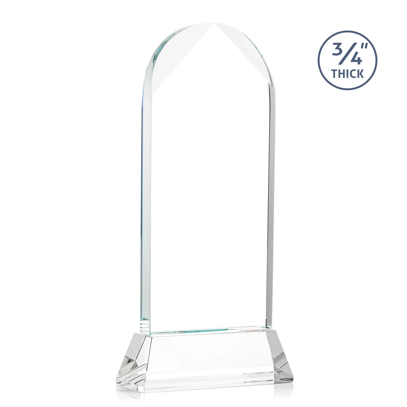 Custom engraved Starfire Crystal Arch Award, Tall Tapered Base, Prismatic Finish, awards for employee recognition