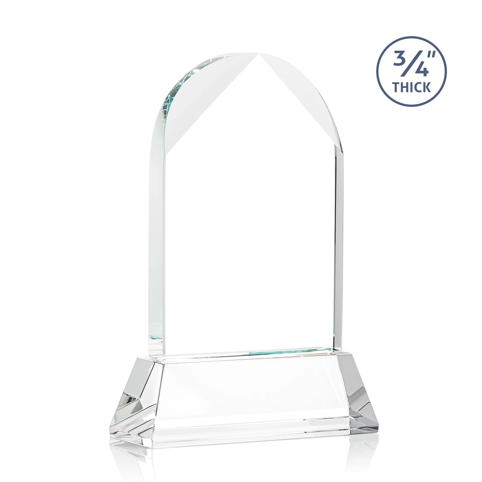 Custom engraved Starfire Crystal Arch Award, Tall Tapered Base, Prismatic Finish, awards for corporate award ceremonies