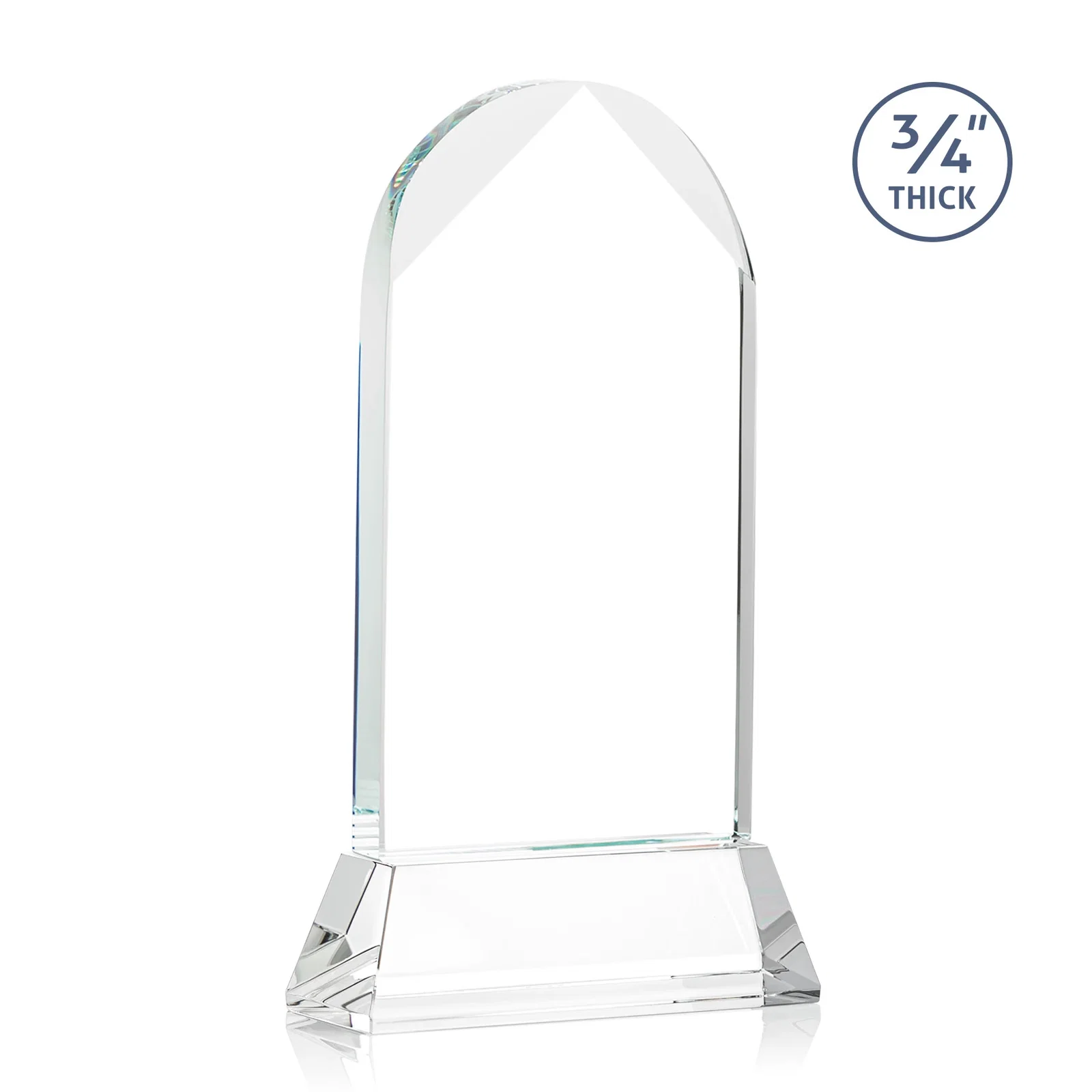 Custom engraved Starfire Crystal Arch Award, Tall Tapered Base, Prismatic Finish, awards for service anniversary gifts