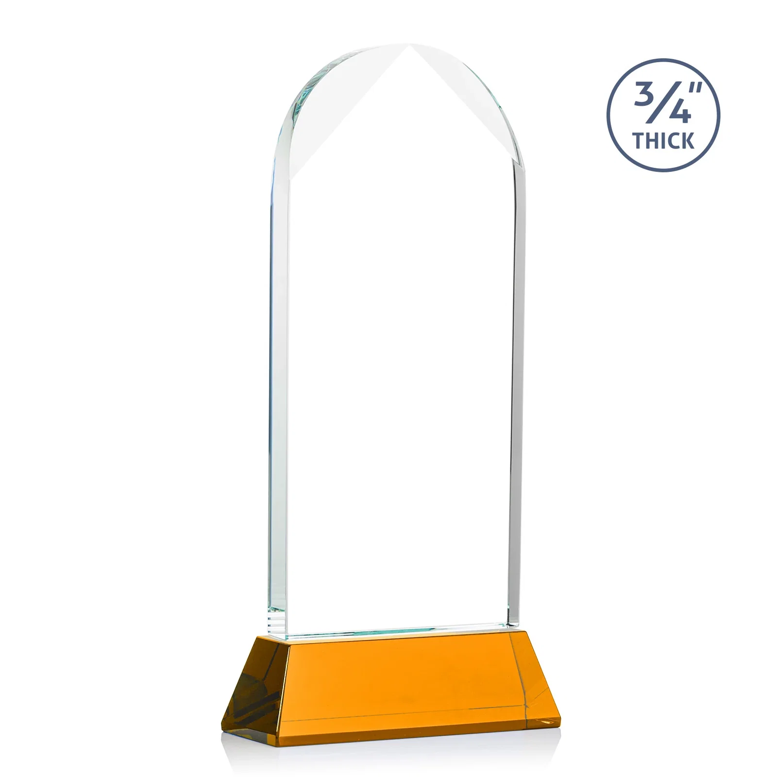 Custom engraved Starfire Crystal Arch Award, Tall Tapered Base, Prismatic Finish, awards for sales achievement awards
