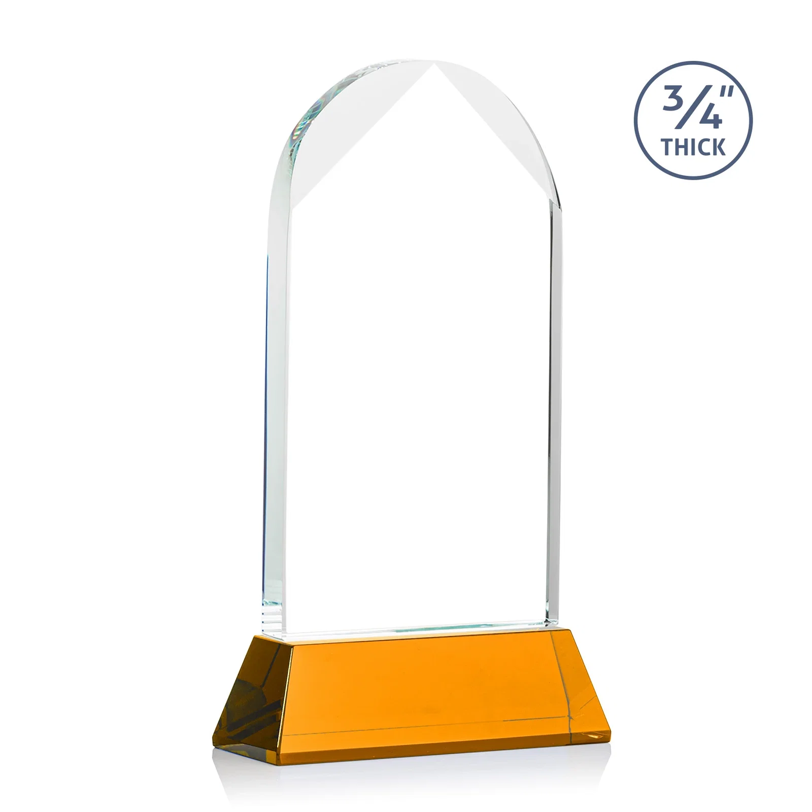 Custom engraved Starfire Crystal Arch Award, Tall Tapered Base, Prismatic Finish, awards for team milestone celebrations