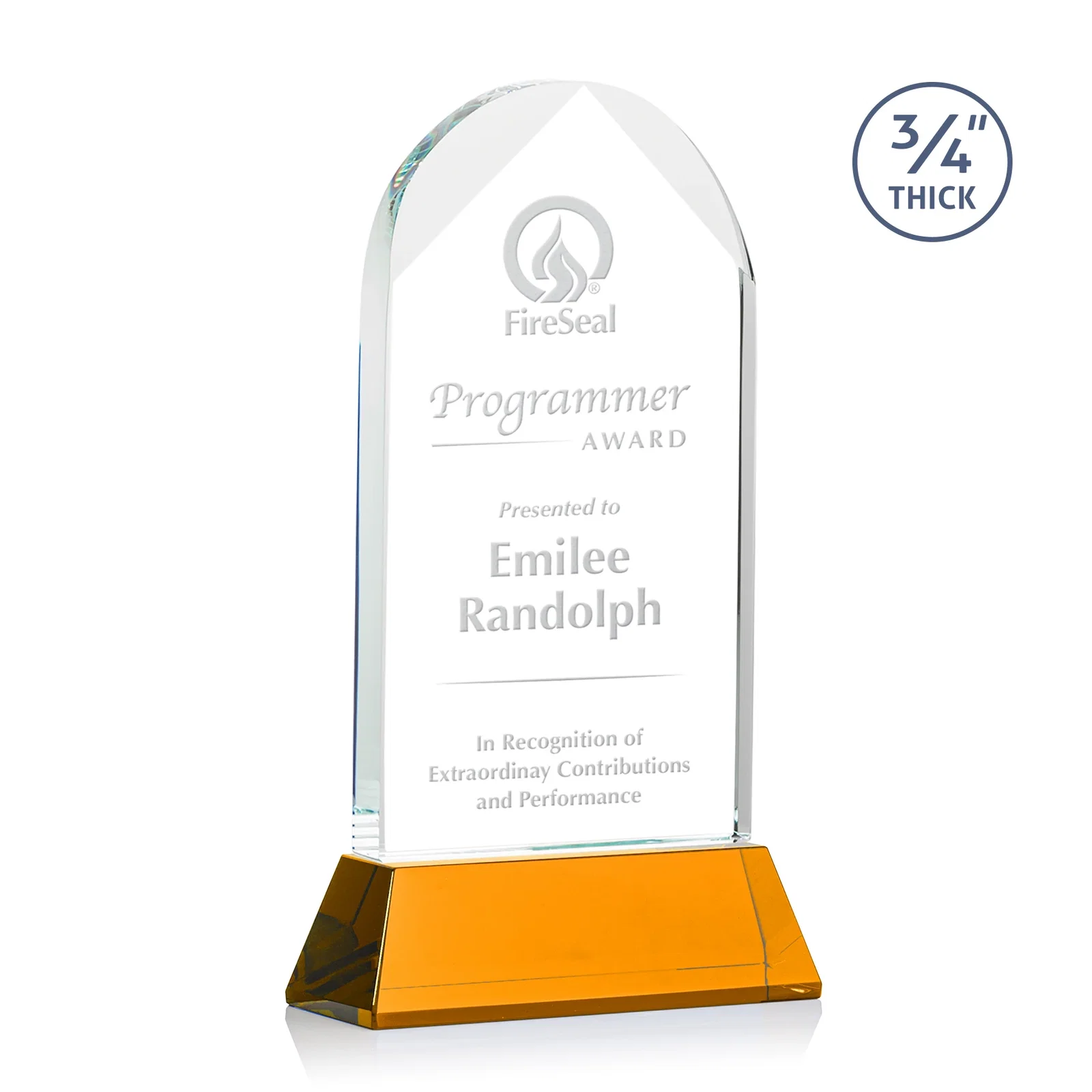 Custom Starfire Crystal Arch Award, Tall Tapered Base, Prismatic Finish, awards for graduation ceremonies