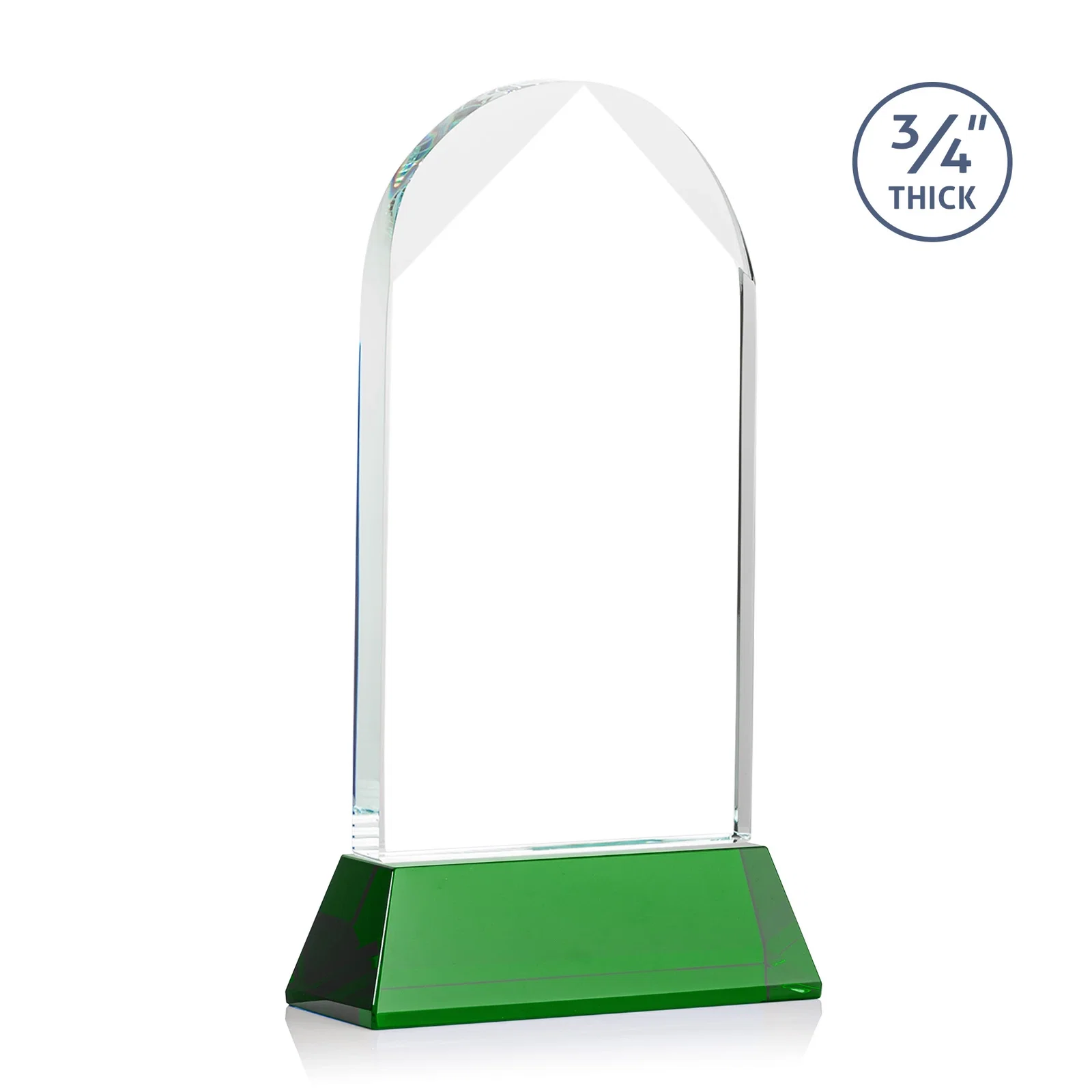 Custom engraved Starfire Crystal Arch Award, Tall Tapered Base, Prismatic Finish, awards for safety achievement programs