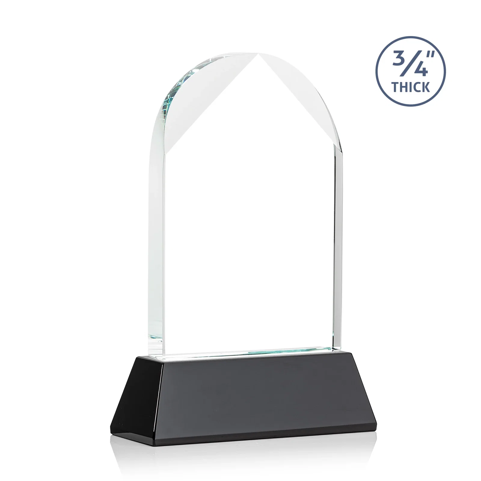 Custom engraved Starfire Crystal Arch Award, Tall Tapered Base, Prismatic Finish, awards for dealer and partner awards