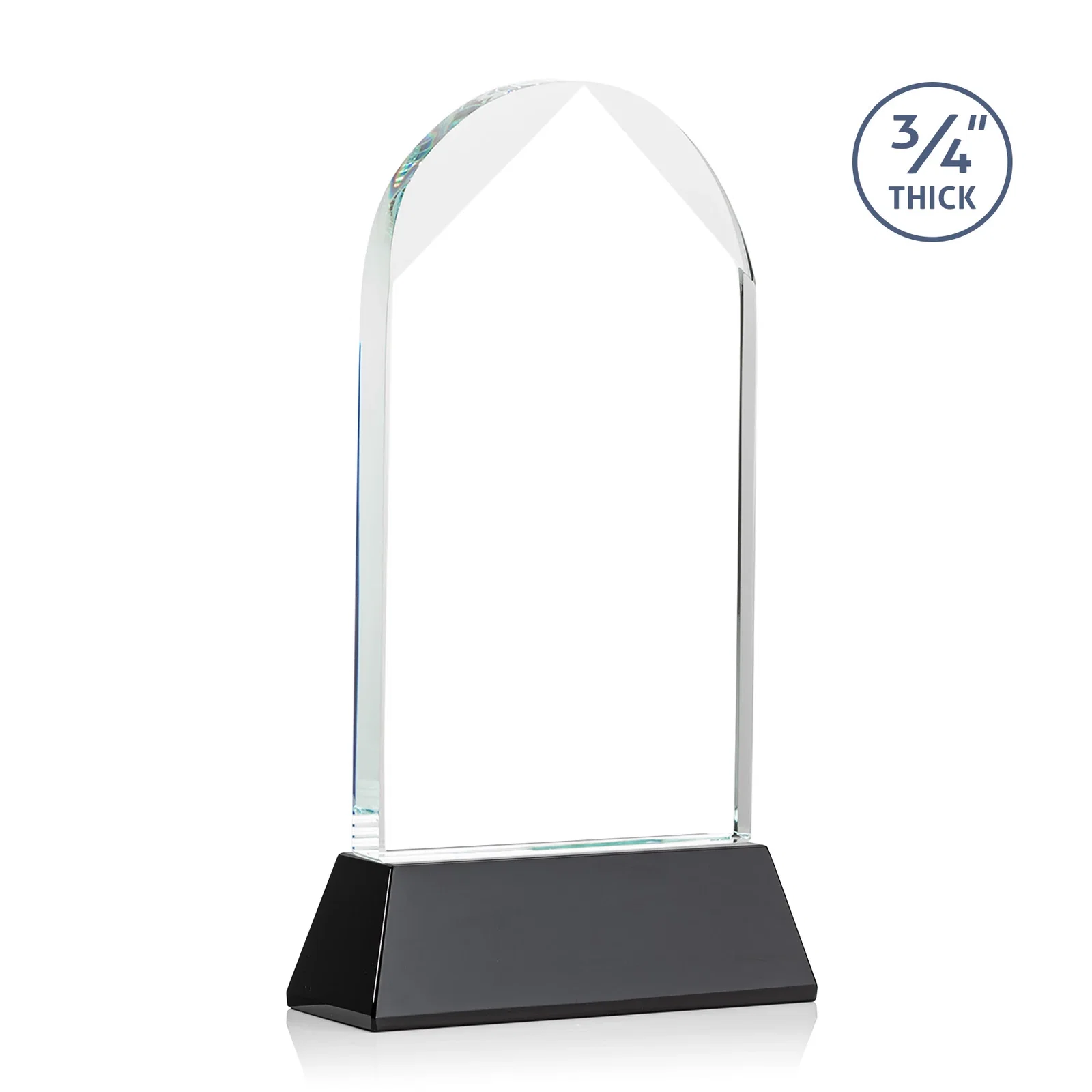 Custom engraved Starfire Crystal Arch Award, Tall Tapered Base, Prismatic Finish, awards for company anniversary events