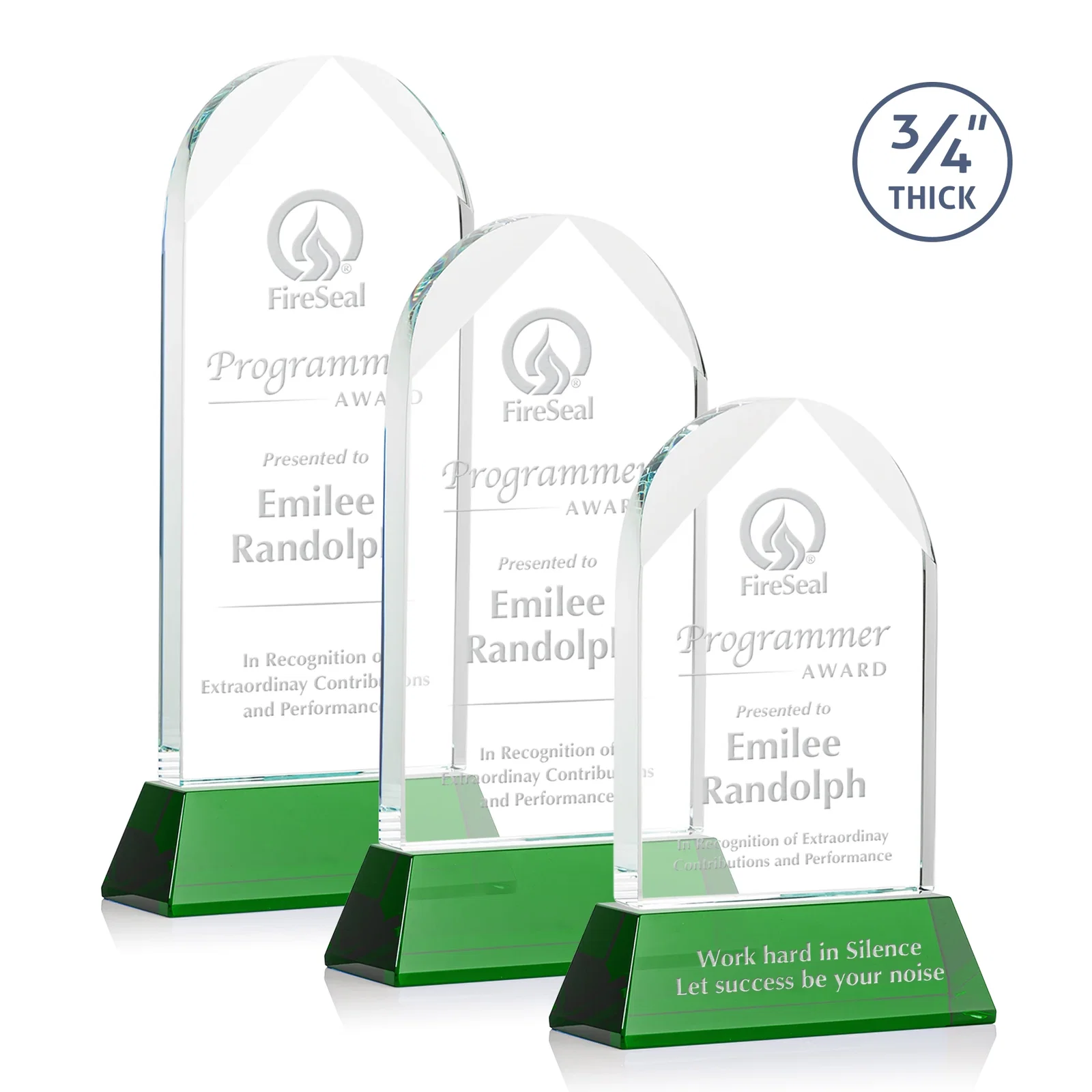 Custom Starfire Crystal Arch Award, Tall Tapered Base, Prismatic Finish, awards for safety achievement programs