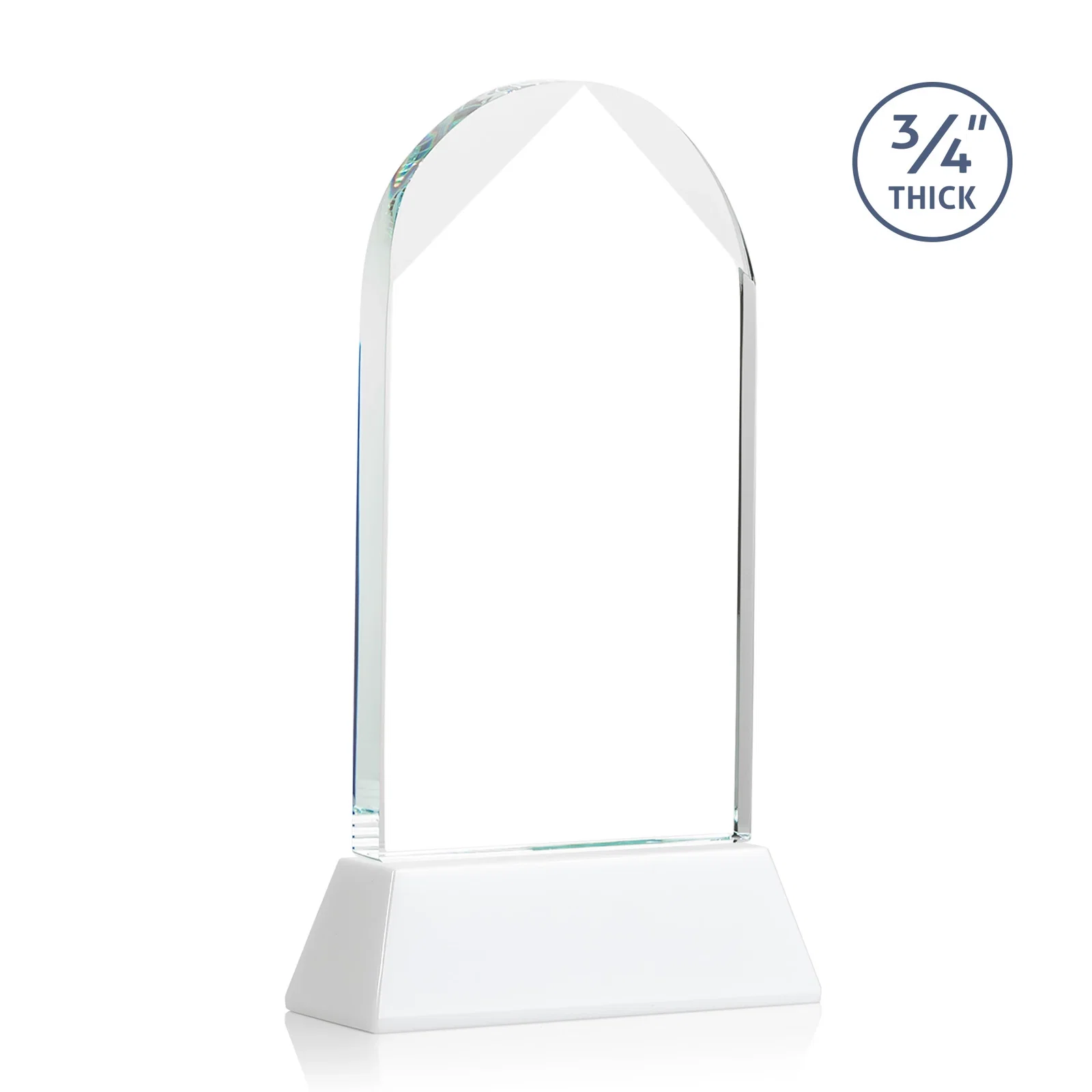 Custom Starfire Crystal Arch Award, Tall Tapered Base, Prismatic Finish, awards, with your logo for company anniversary events