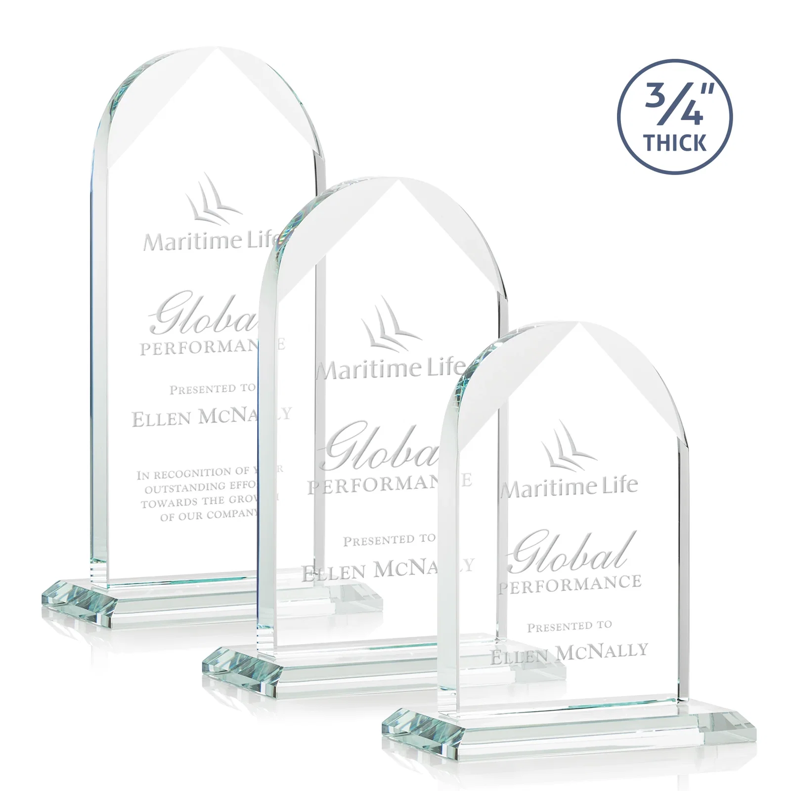 Custom Starfire Crystal Arch Award on Mitered Base, awards for employee recognition