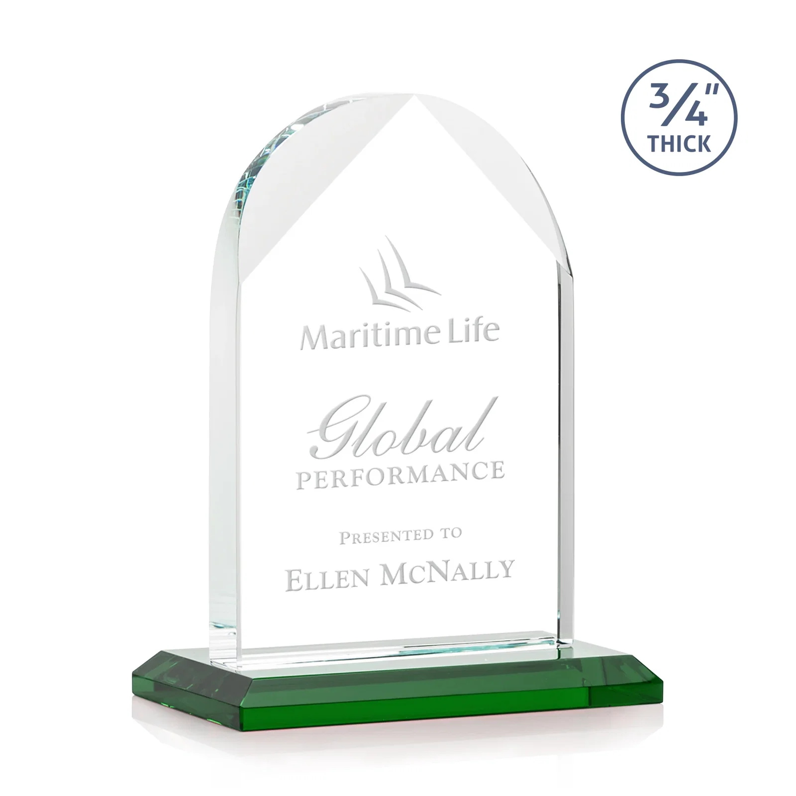 Custom Starfire Crystal Arch Award on Mitered Base, awards for volunteer appreciation