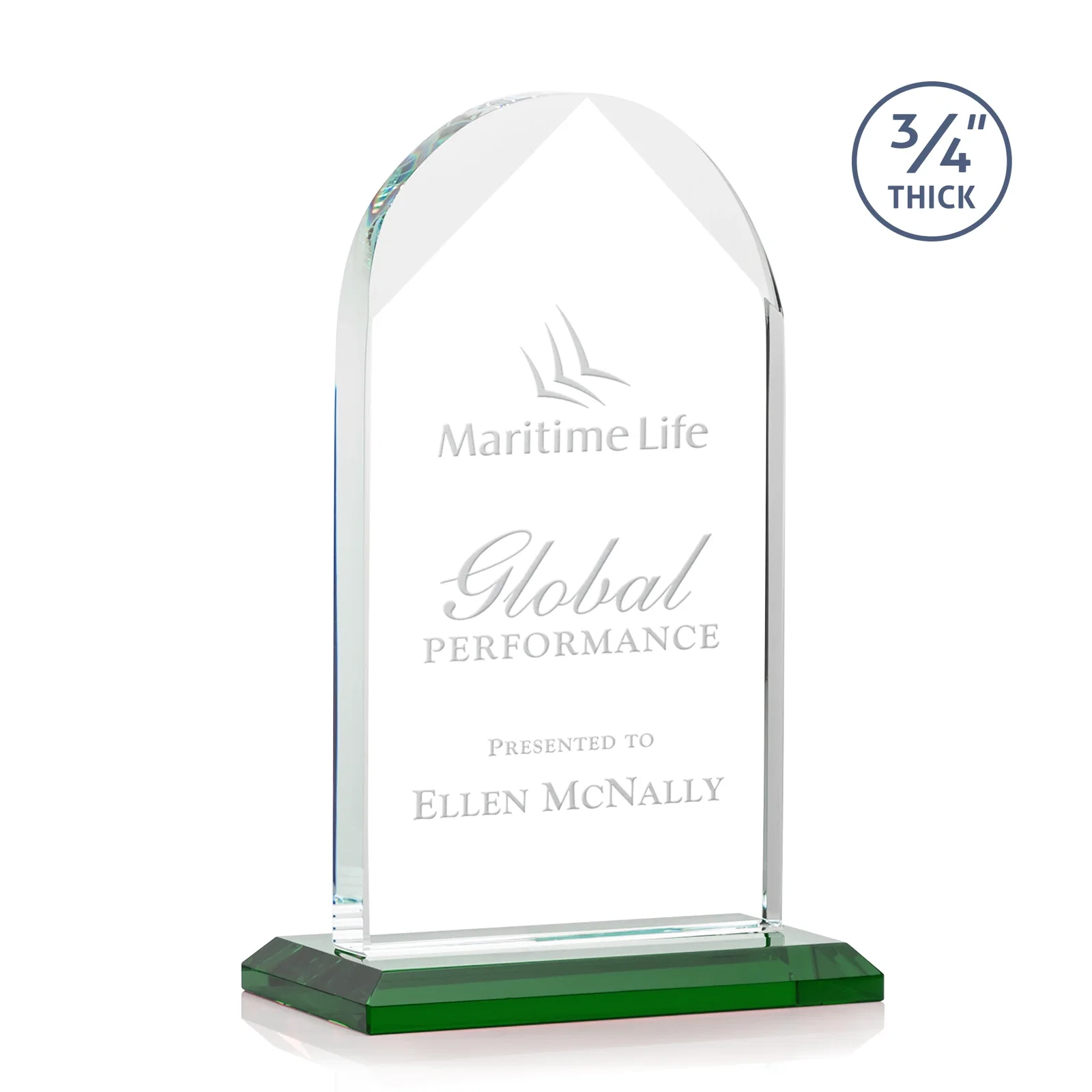 Custom Starfire Crystal Arch Award on Mitered Base, awards for dealer and partner awards