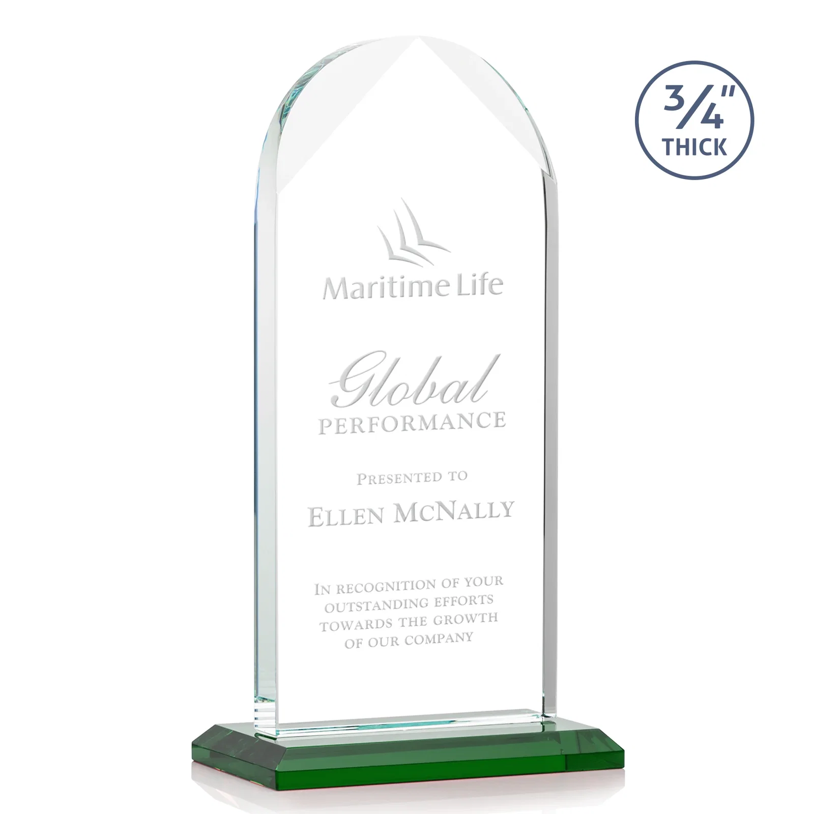 Custom Starfire Crystal Arch Award on Mitered Base, awards for company anniversary events