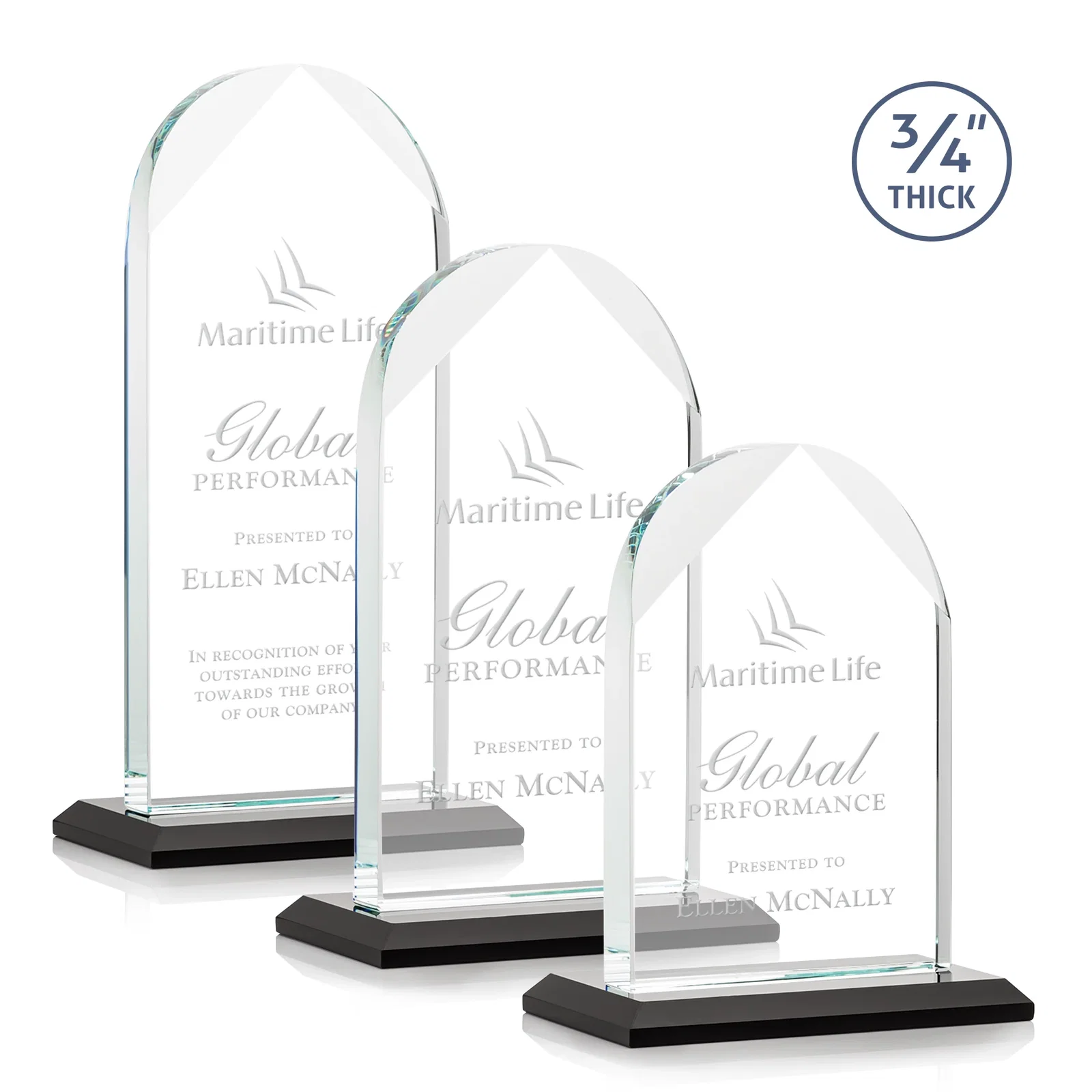 Personalized Starfire Crystal Arch Award on Mitered Base, awards for employee recognition