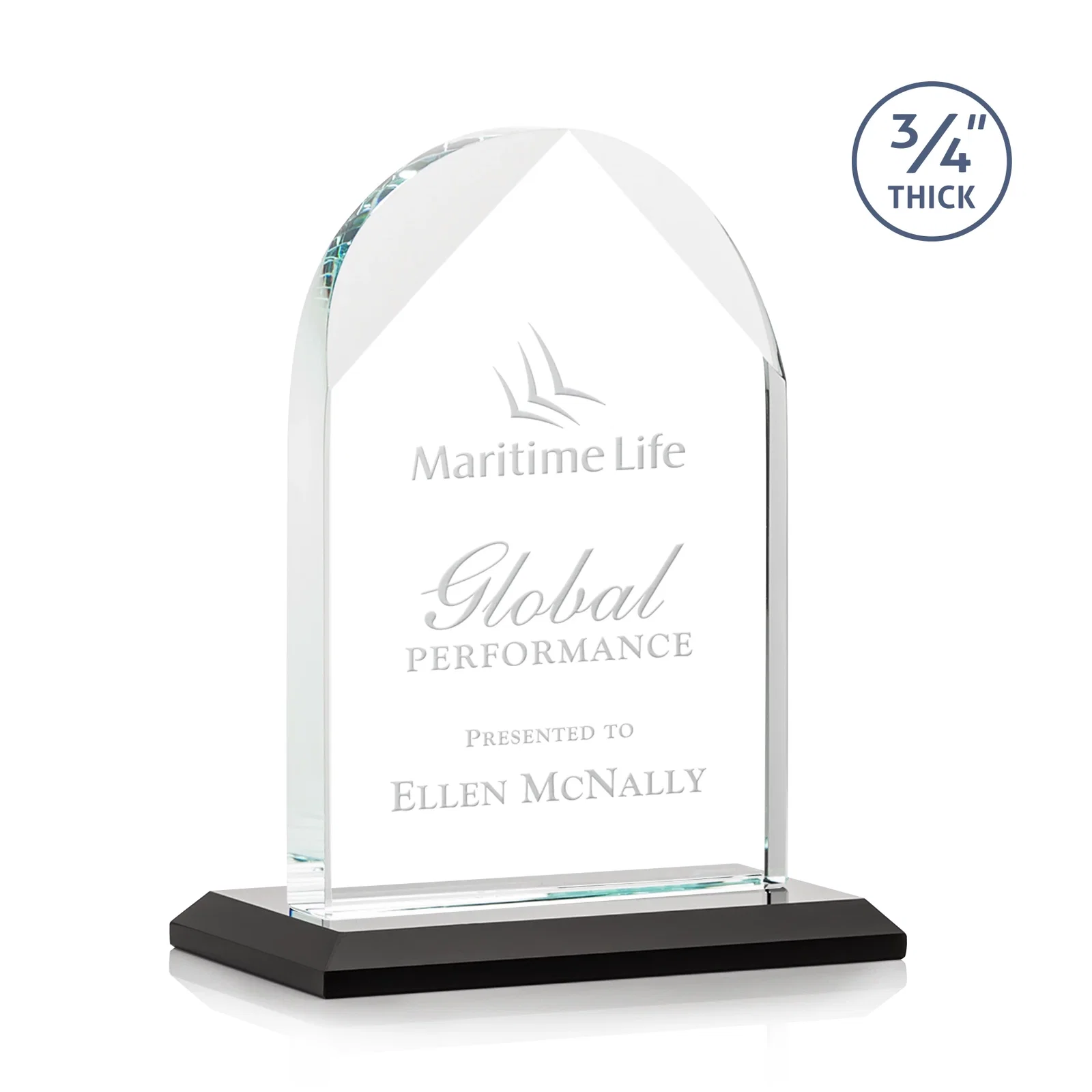 Personalized Starfire Crystal Arch Award on Mitered Base, awards for corporate award ceremonies