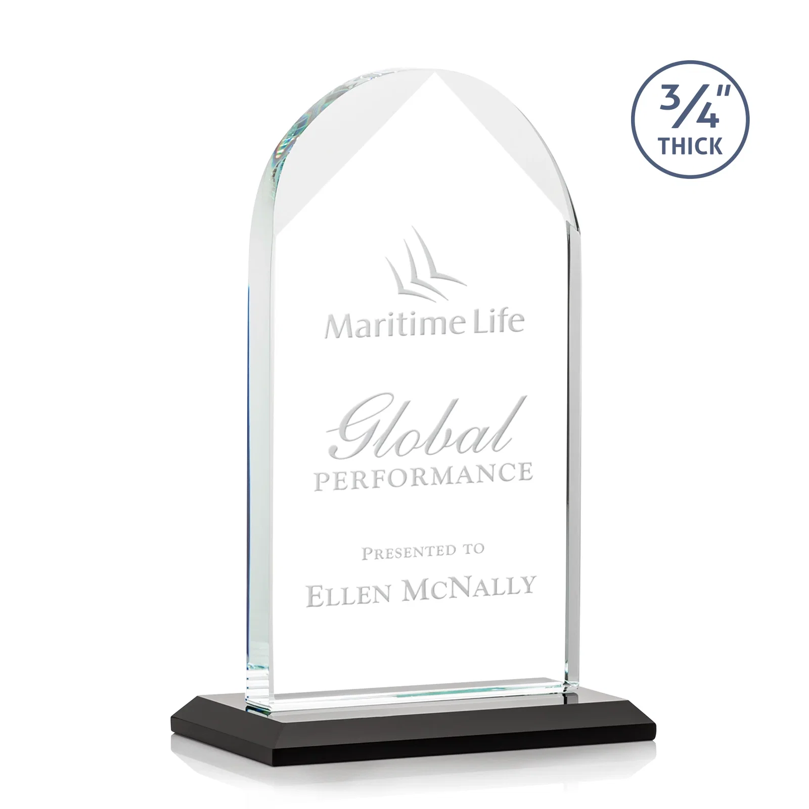 Personalized Starfire Crystal Arch Award on Mitered Base, awards for service anniversary gifts