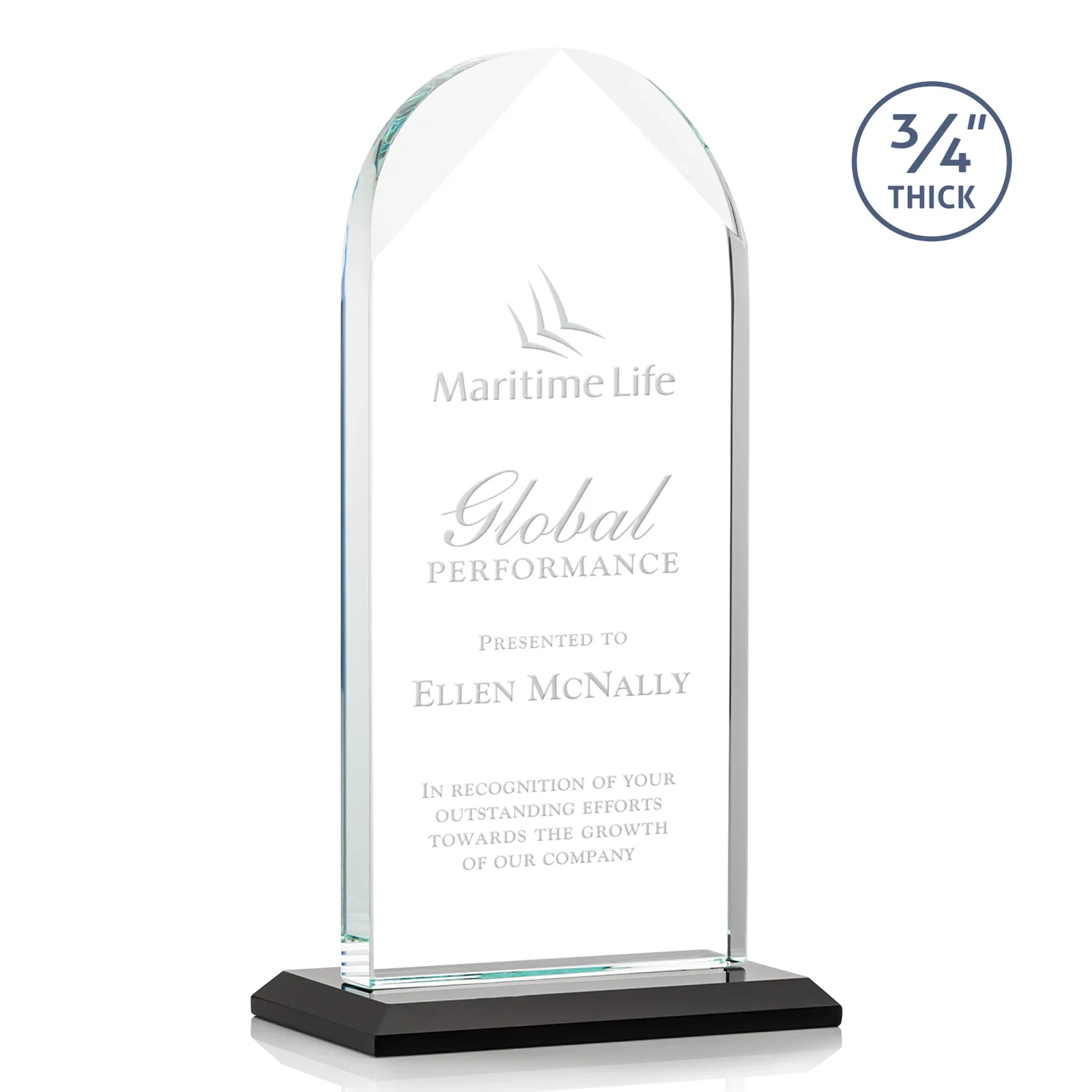 Personalized Starfire Crystal Arch Award on Mitered Base, awards for sales achievement awards