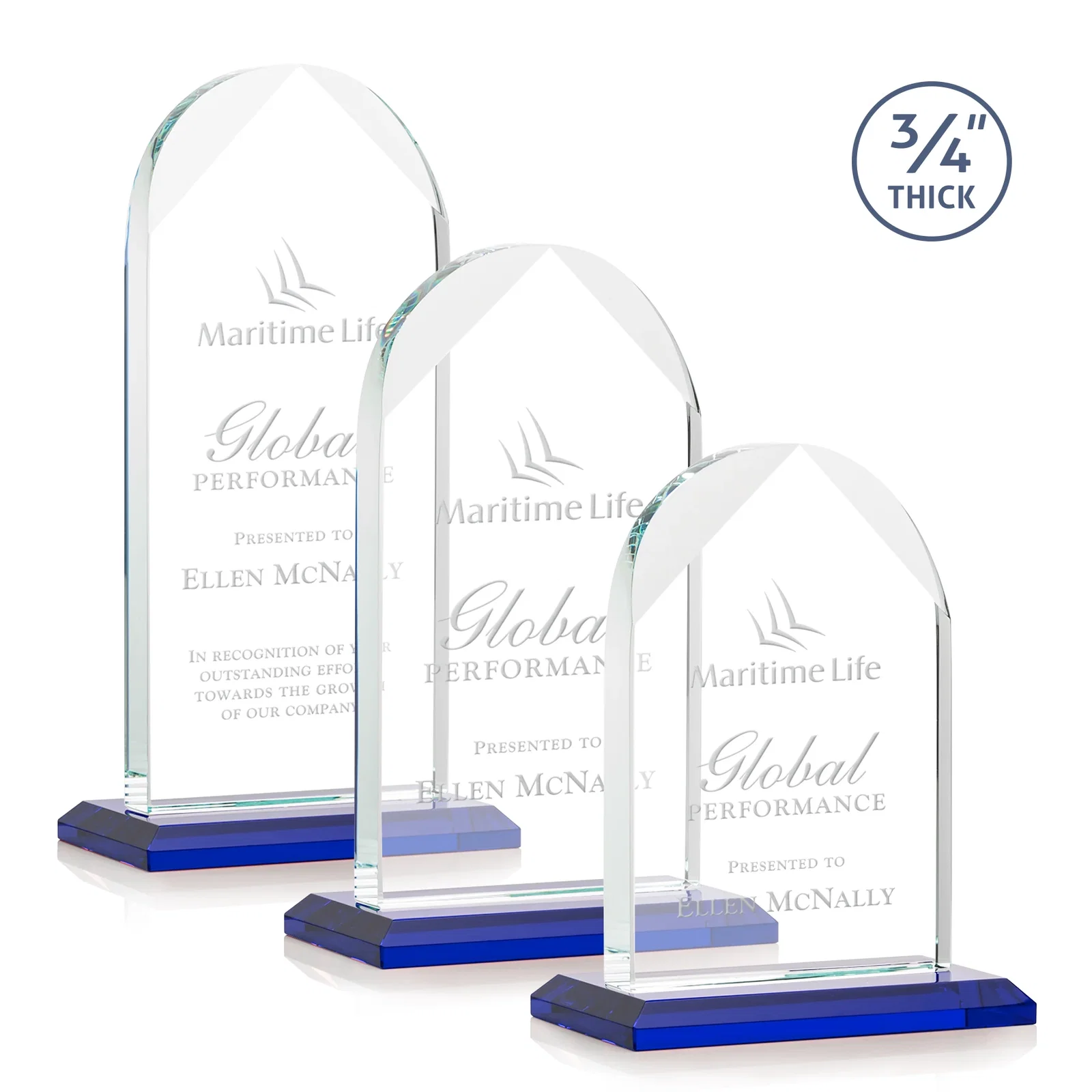 Personalized Starfire Crystal Arch Award on Mitered Base, awards for retirement presentations