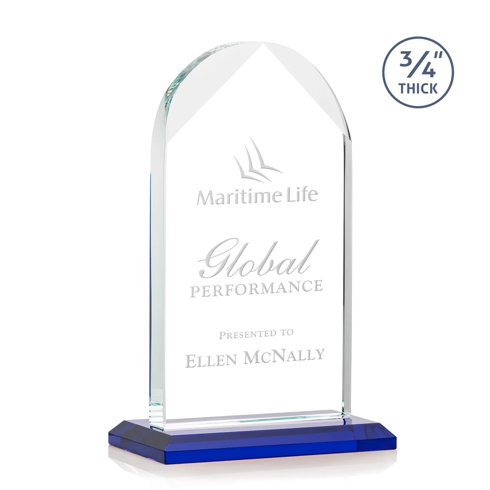 Personalized Starfire Crystal Arch Award on Mitered Base, awards for donor appreciation
