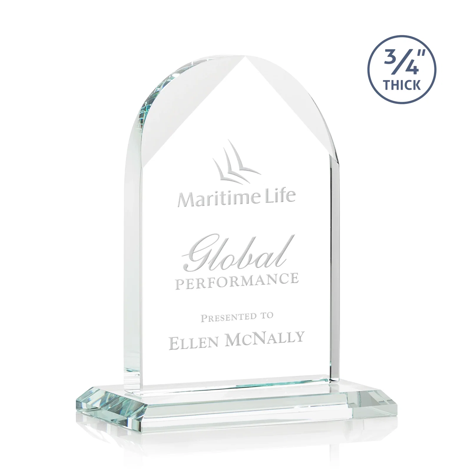 Custom Starfire Crystal Arch Award on Mitered Base, awards for corporate award ceremonies