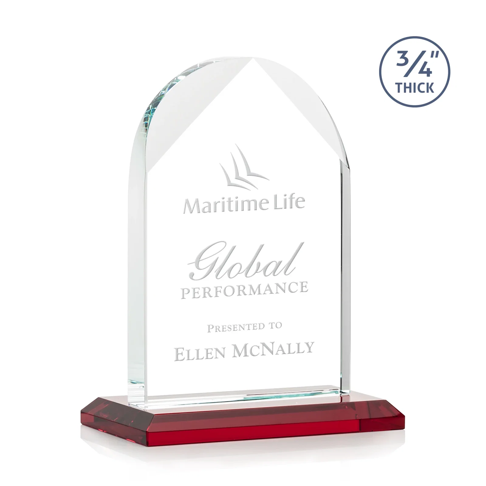 Personalized Starfire Crystal Arch Award on Mitered Base, awards for volunteer appreciation