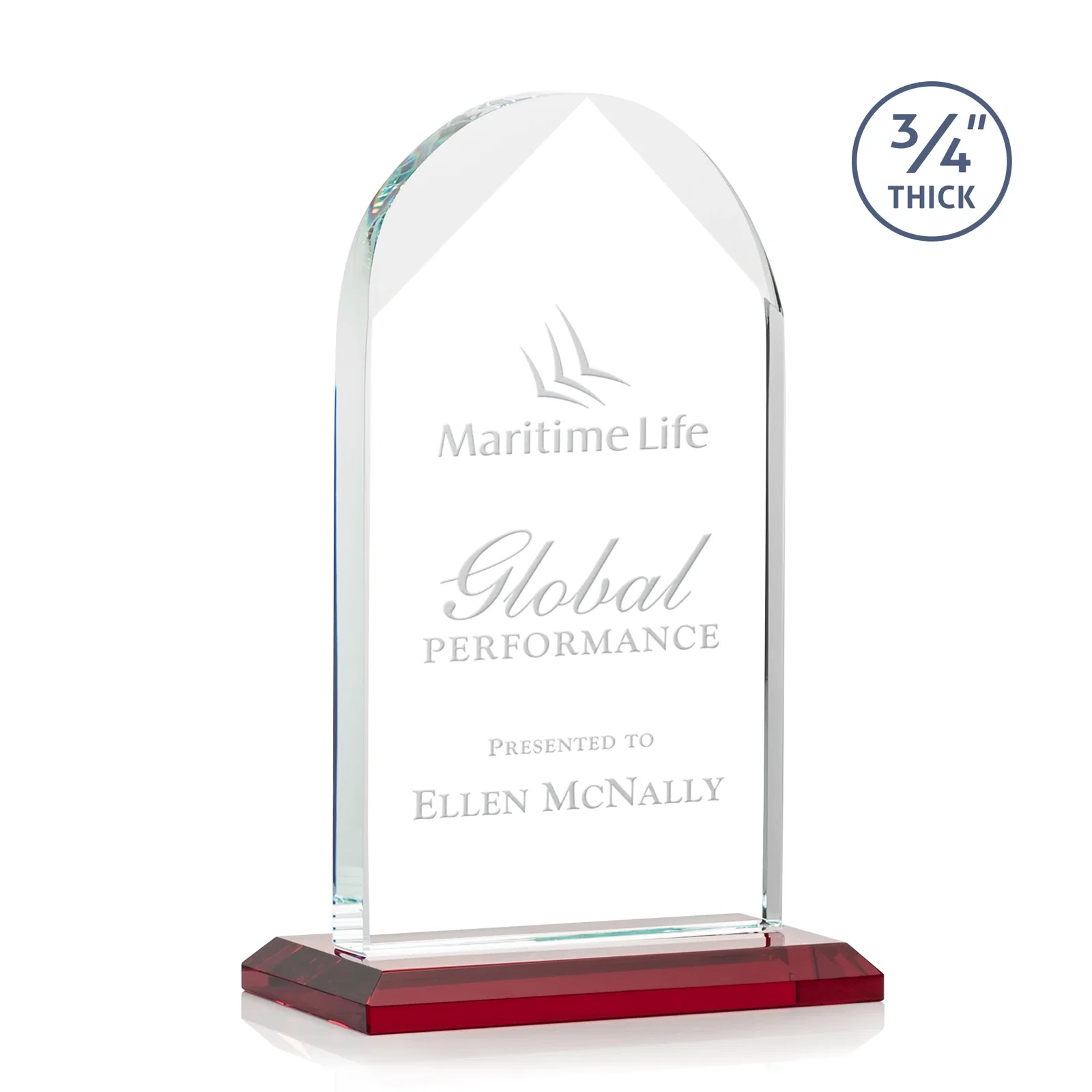 Personalized Starfire Crystal Arch Award on Mitered Base, awards for dealer and partner awards