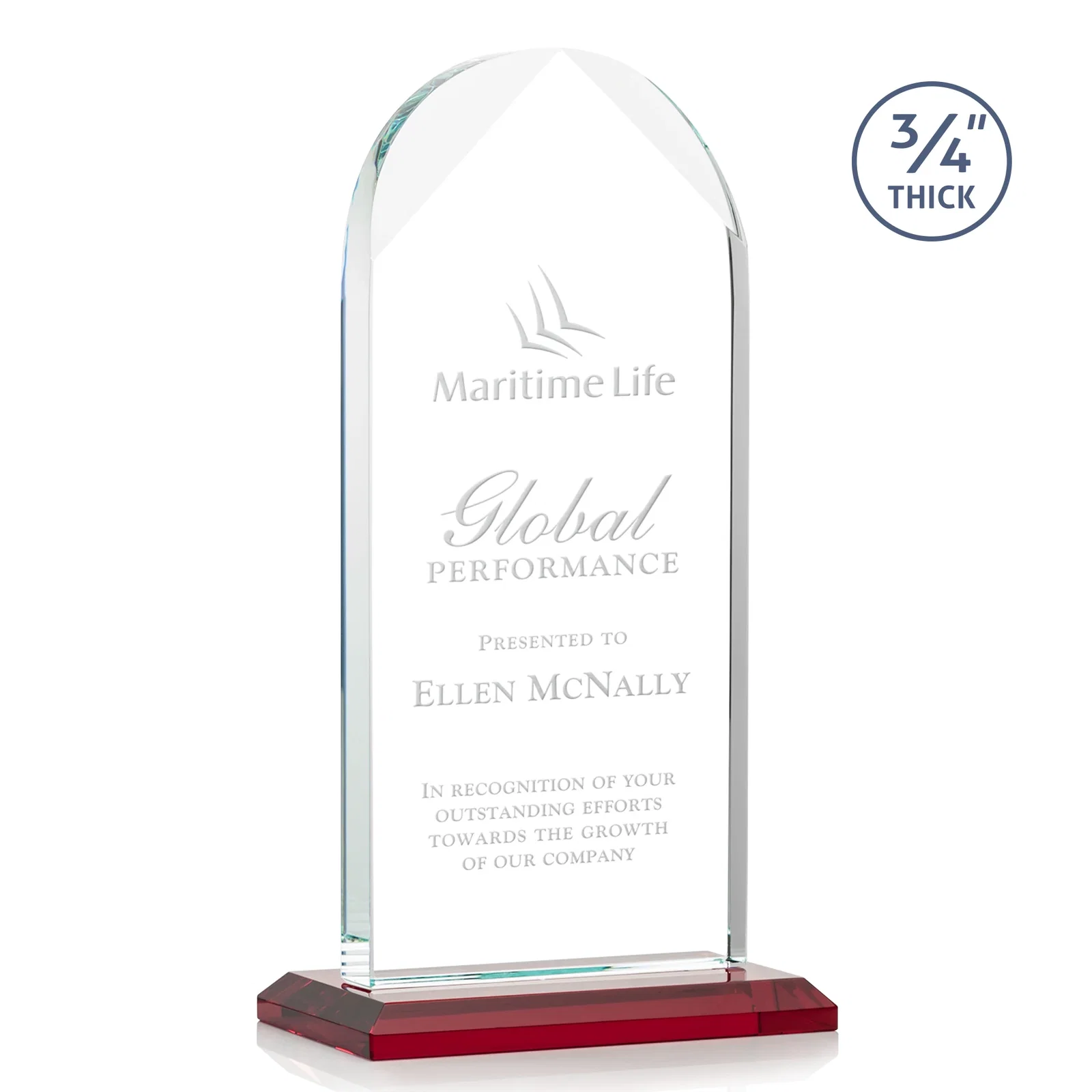 Personalized Starfire Crystal Arch Award on Mitered Base, awards for company anniversary events
